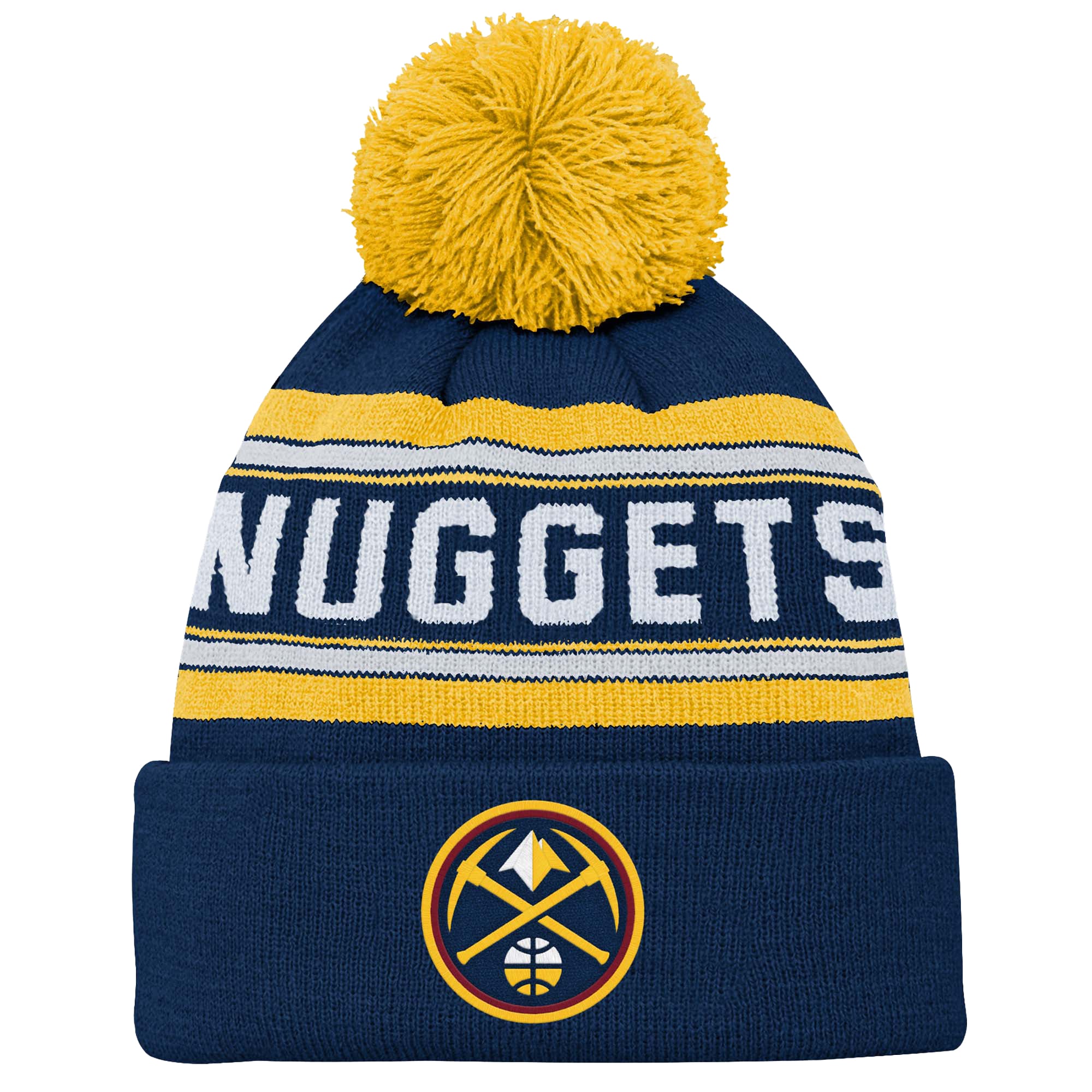 Bonnet en tricot à revers et pompon Denver Nuggets bleu marine pour jeune