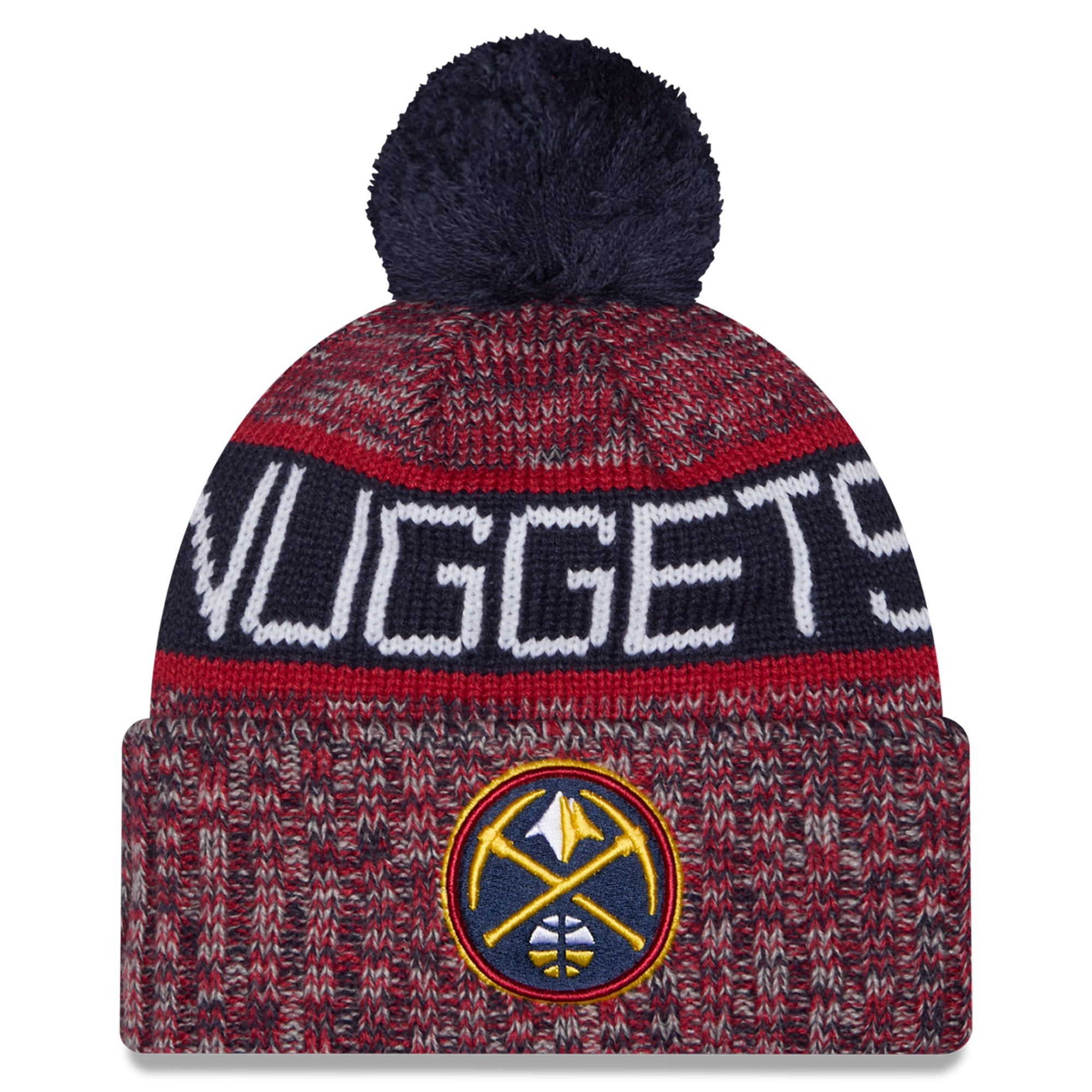Bonnet à revers tricolore New Era bleu marine Denver Nuggets pour enfant, avec pompon