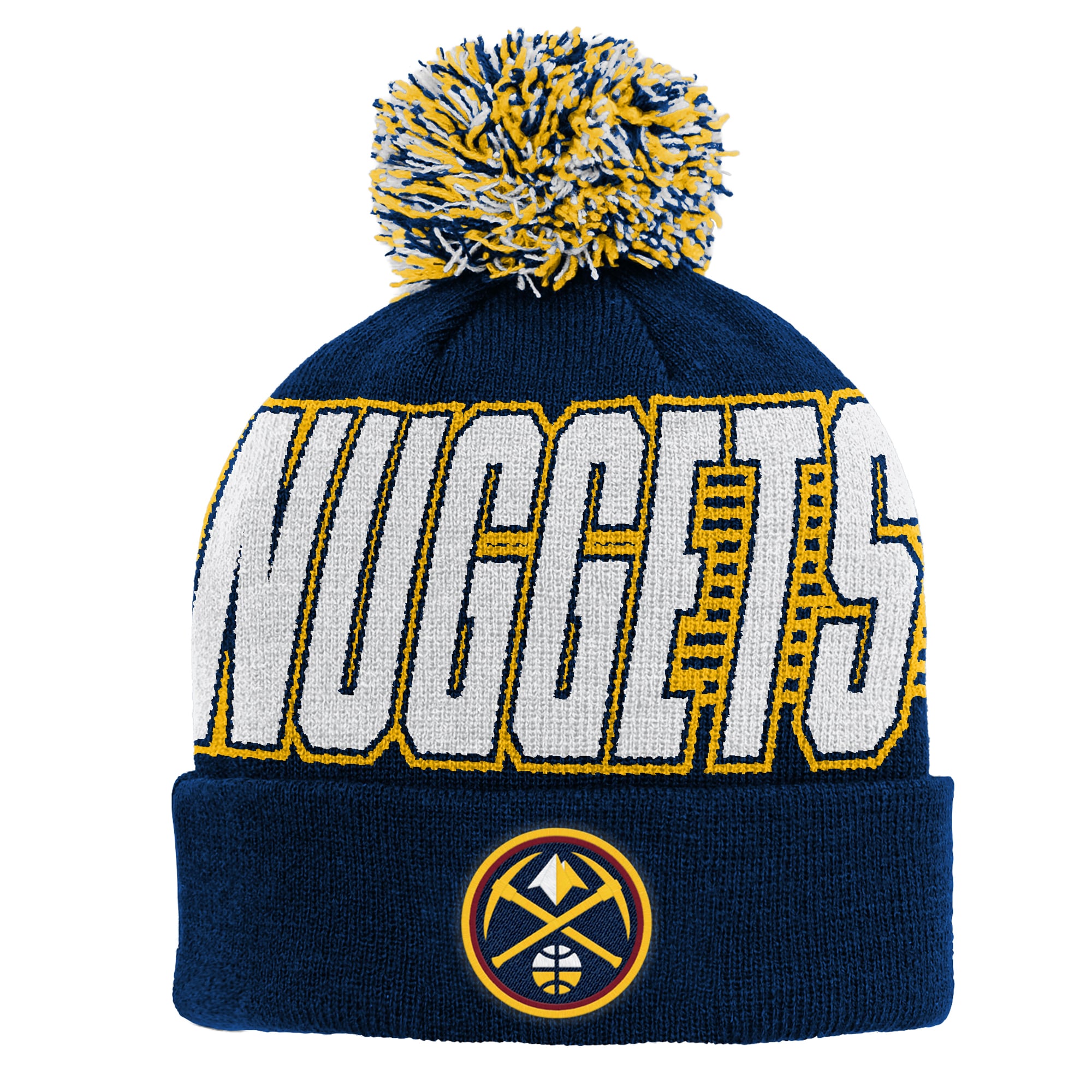 Bonnet tricoté à revers bleu Denver Nuggets pour enfant Outerstuff avec pompon