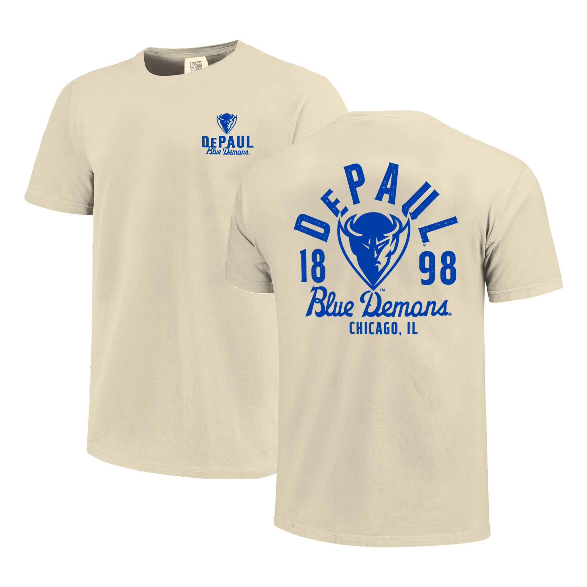 T-shirt crème pour homme avec motif mascotte des Demons bleus DePaul