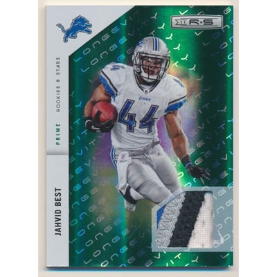 2011 Rookies and Stars Materials Emerald Prime Longevity #50 Jahvid Best/25