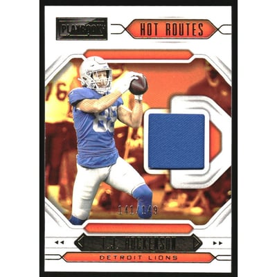 2021 Panini Playbook Hot Routes Jerseys Gold #31 T.J. Hockenson