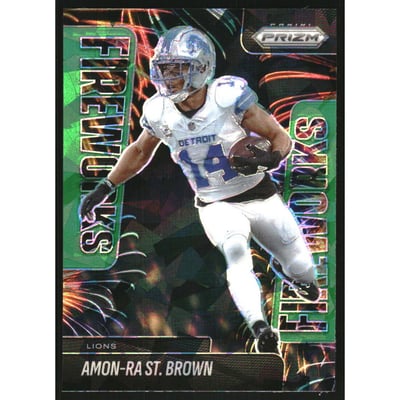 2025 Panini Prizm Fireworks Prizms Green Ice #16 Amon-Ra St. Brown