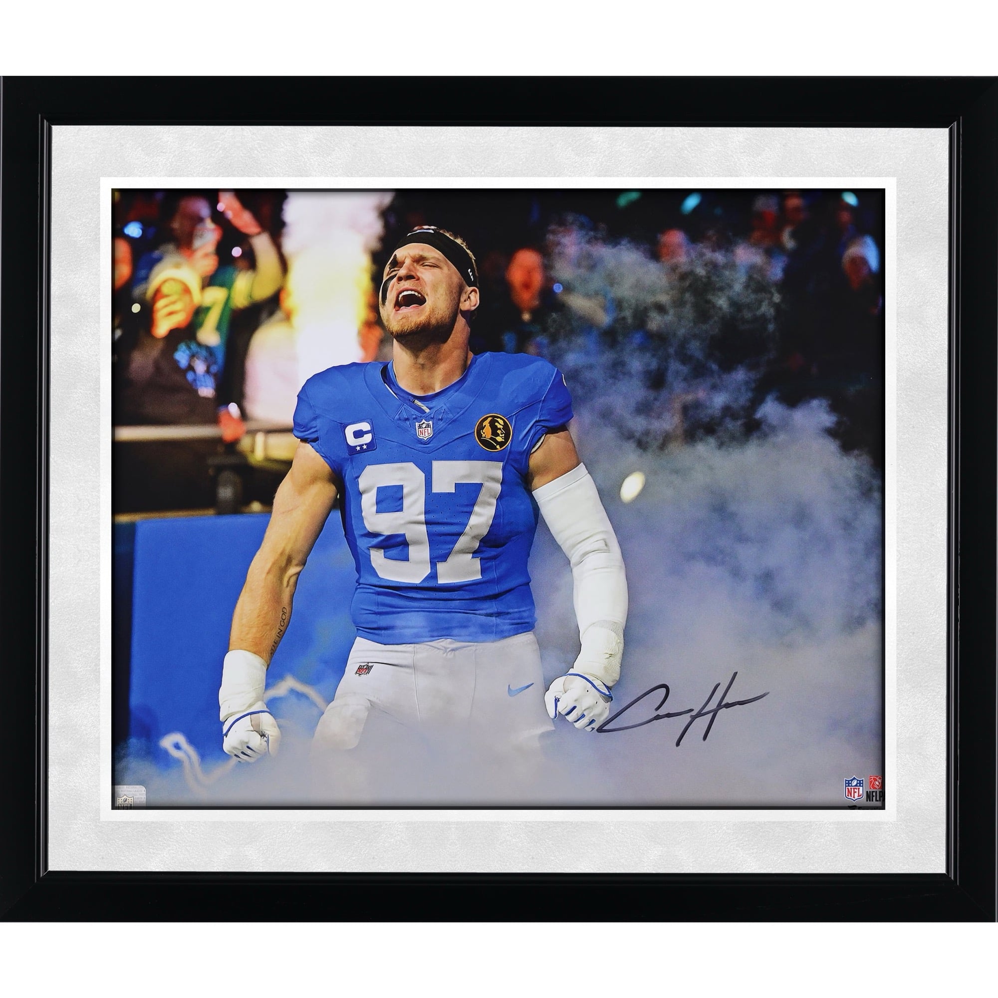 Aidan Hutchinson Detroit Lions Autographed 16" x 20" Smoke Entrance Spotlight Photograph