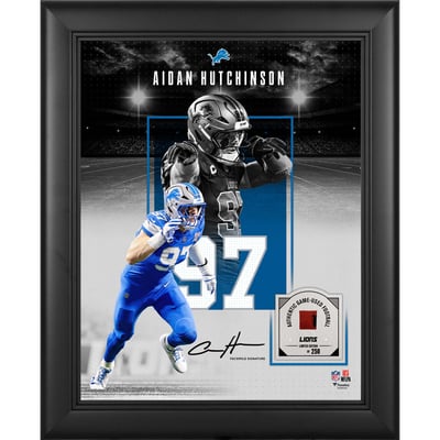 Aidan Hutchinson Detroit Lions Facsimile Signature Fanatics Authentic Framed 11" x 14" Showcase Collage with a Piece of Game-Used Football - Limited Edition of 250