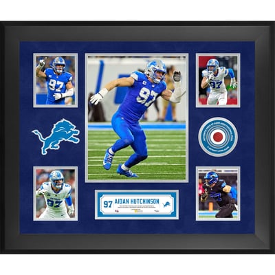 Aidan Hutchinson Detroit Lions Fanatics Authentic Framed 20" x 24" 5-Photo Collage with a Piece of Game-Used Football - Limited Edition of 500
