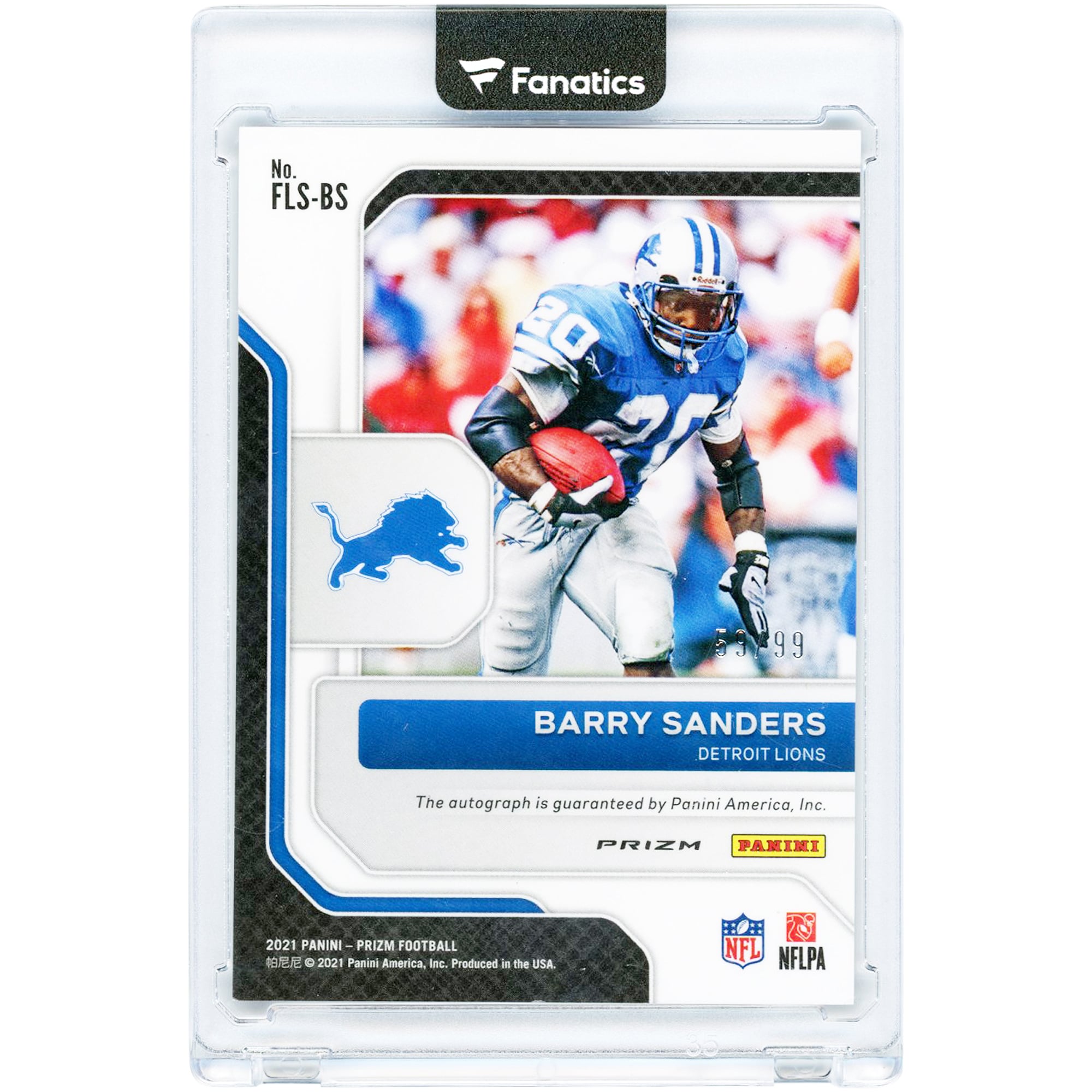 Carte autographiée de Barry Sanders (Detroit Lions) 2021 Panini Prizm Franchise Legends #FLS-BS #59/99