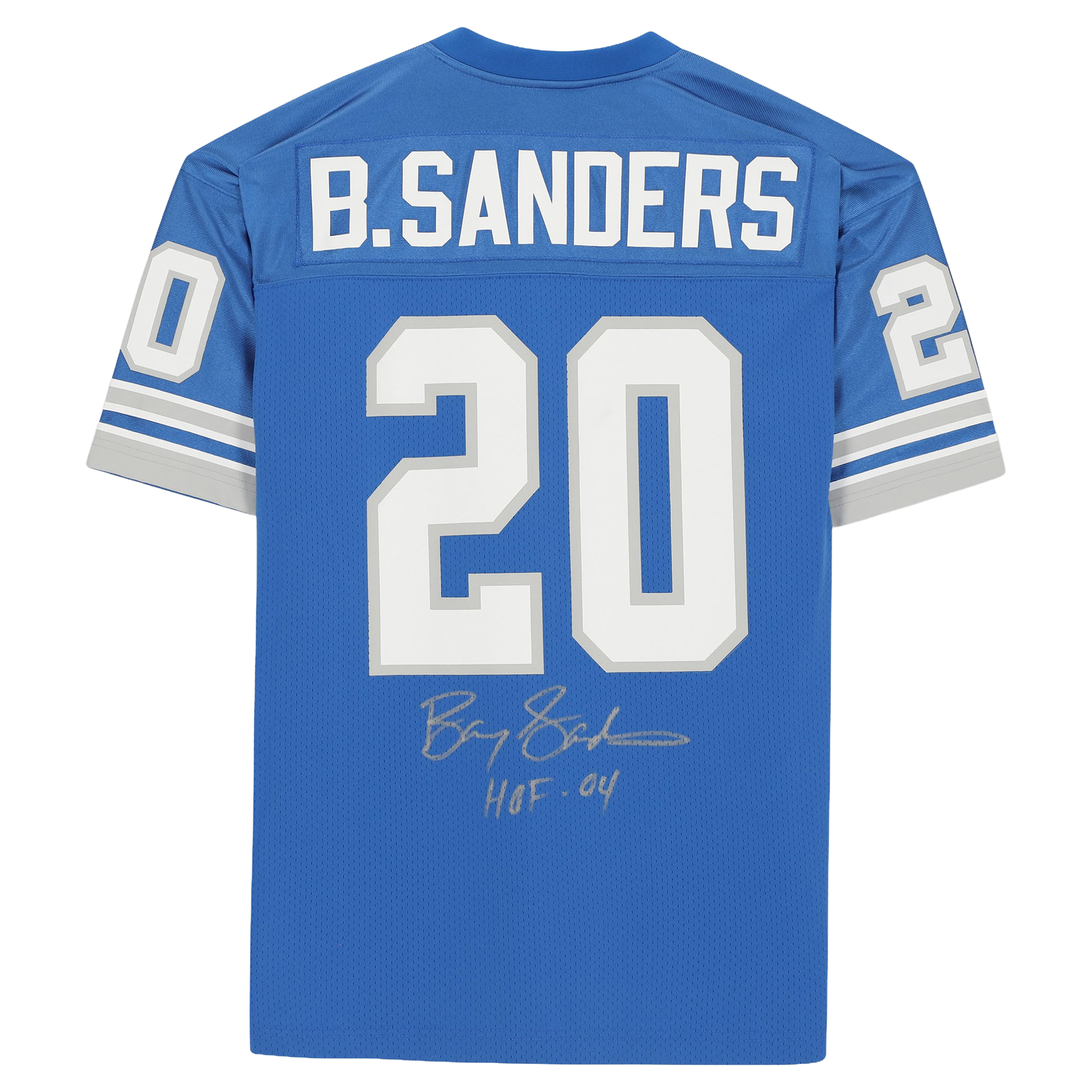 Barry Sanders Detroit Lions Autographed Blue Mitchell & Ness Authentic Jersey with "HOF 04" Inscription