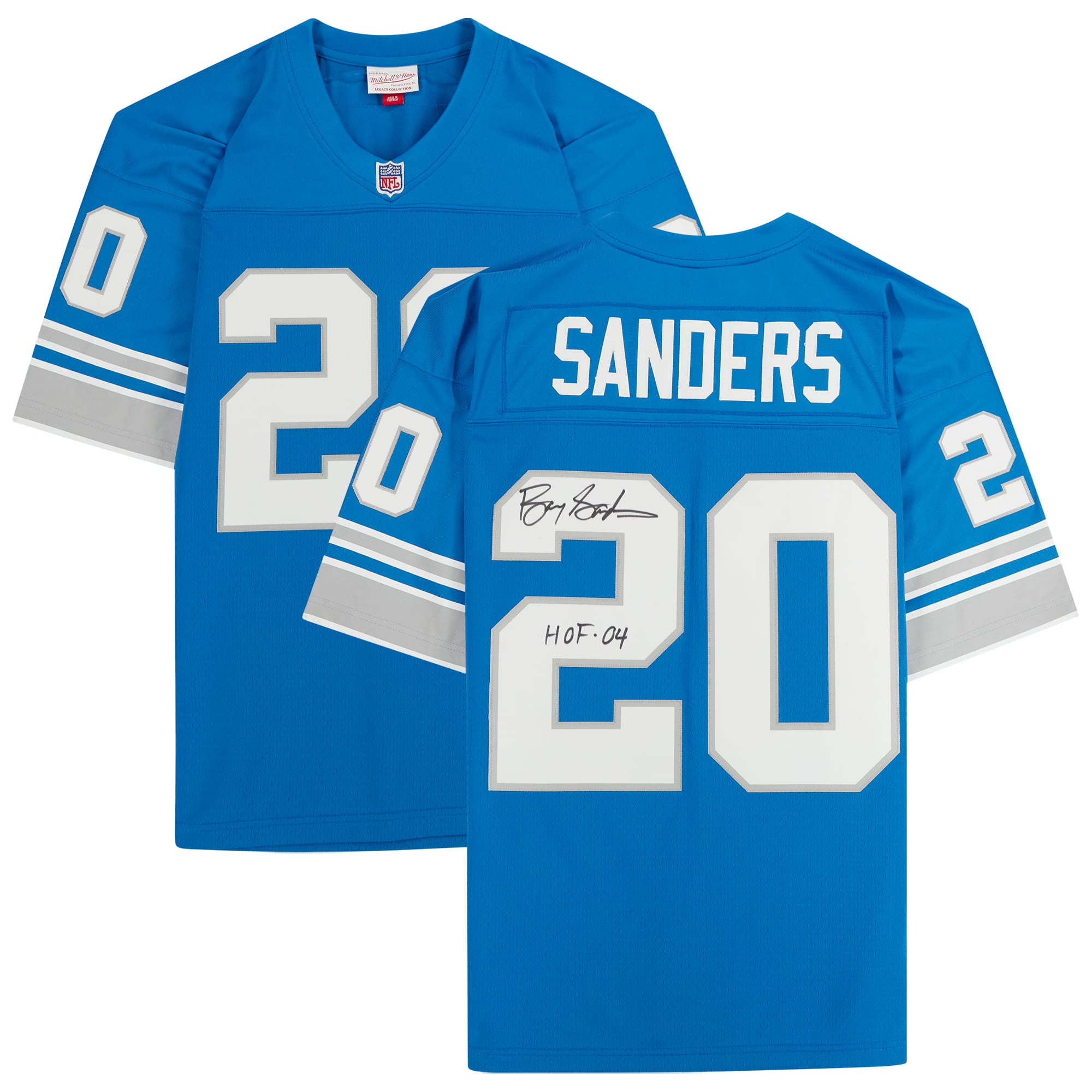 Barry Sanders Detroit Lions Autographed Blue Mitchell & Ness Replica Jersey with "HOF 2004" Inscription