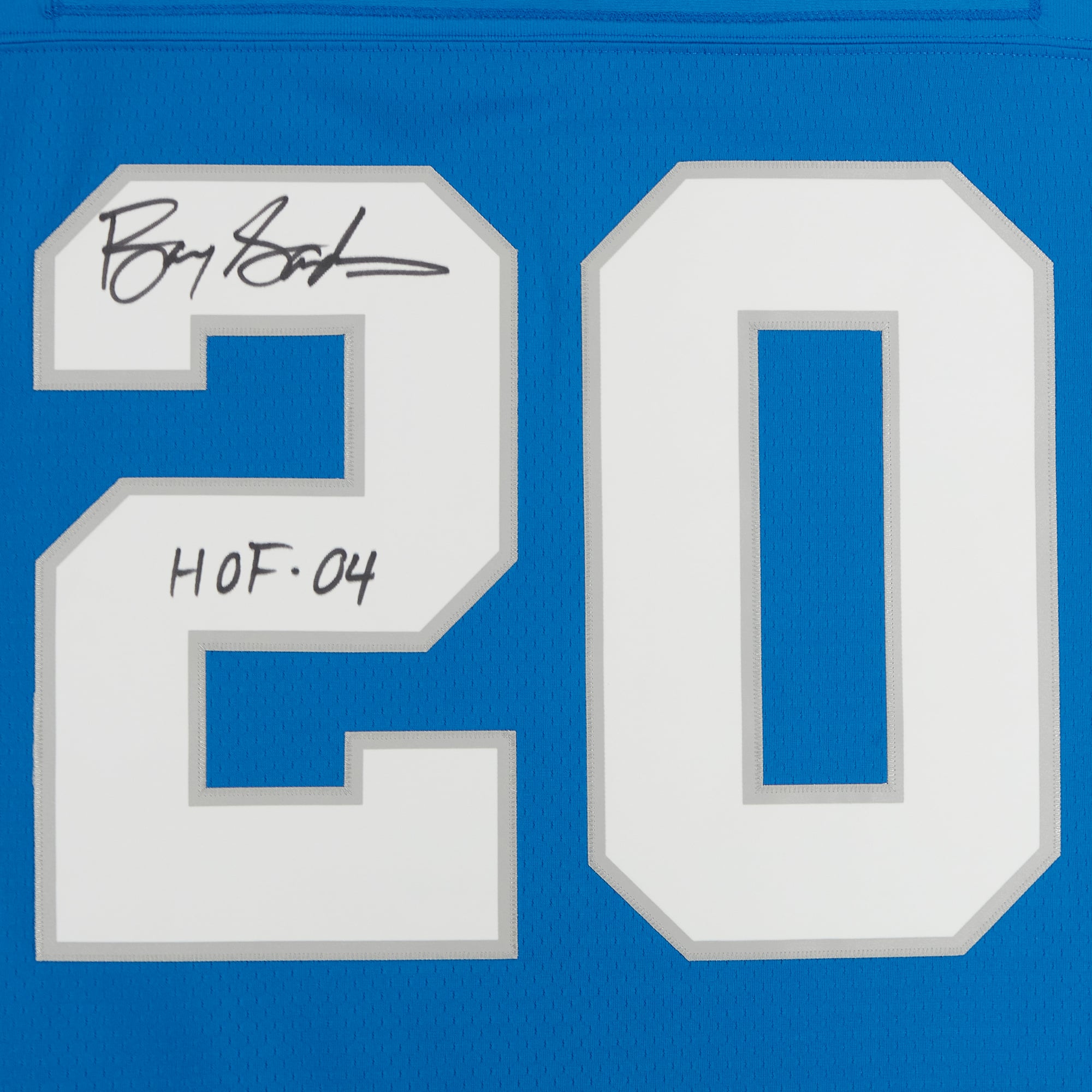 Barry Sanders Detroit Lions Autographed Blue Mitchell & Ness Replica Jersey with "HOF 2004" Inscription
