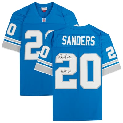 Barry Sanders Detroit Lions Fanatics Authentic Autographed Blue Mitchell & Ness Replica Jersey with "HOF 2004" Inscription