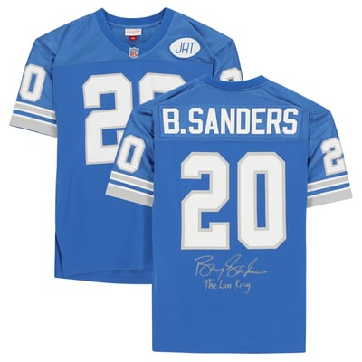 Barry Sanders Detroit Lions Fanatics Authentic Autographed Light Blue Mitchell & Ness Authentic Jersey with "Lion King" Inscription