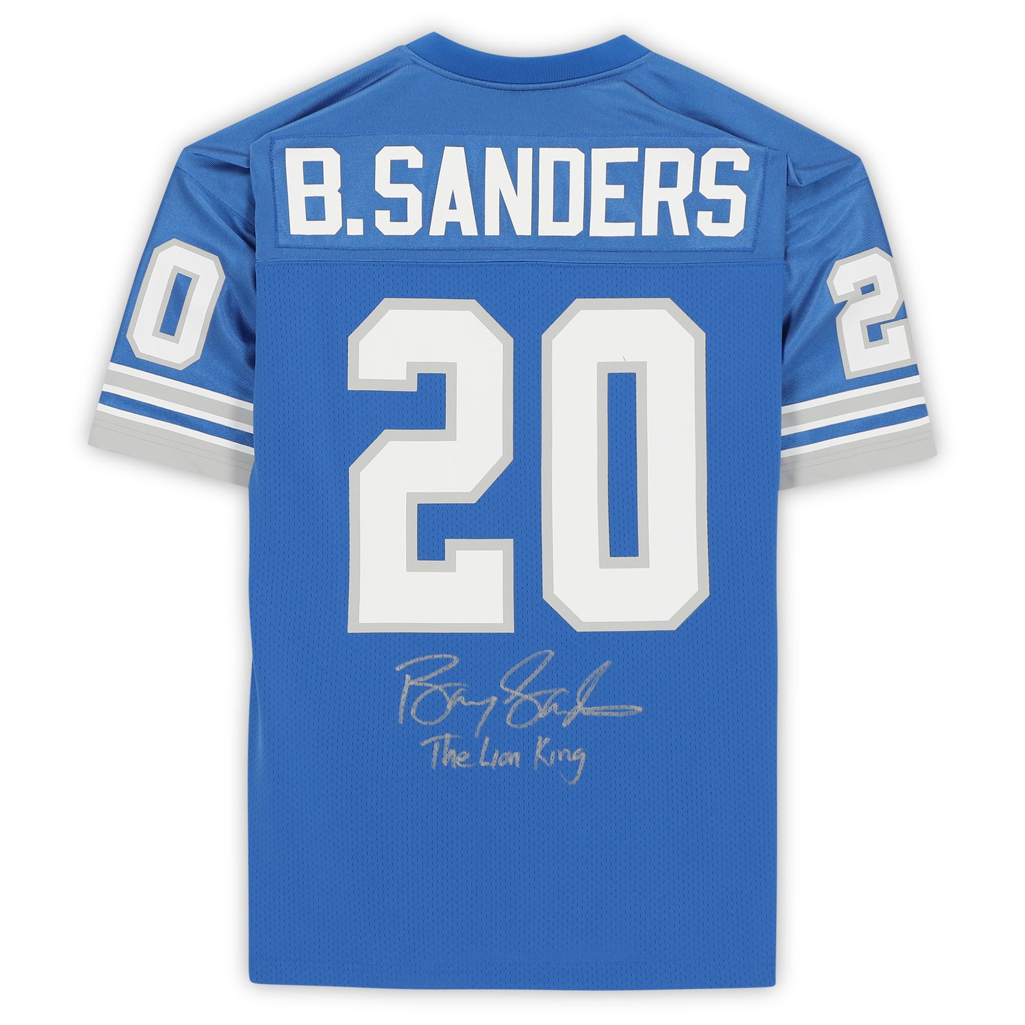 Barry Sanders Detroit Lions Autographed Light Blue Mitchell & Ness Authentic Jersey with "Lion King" Inscription