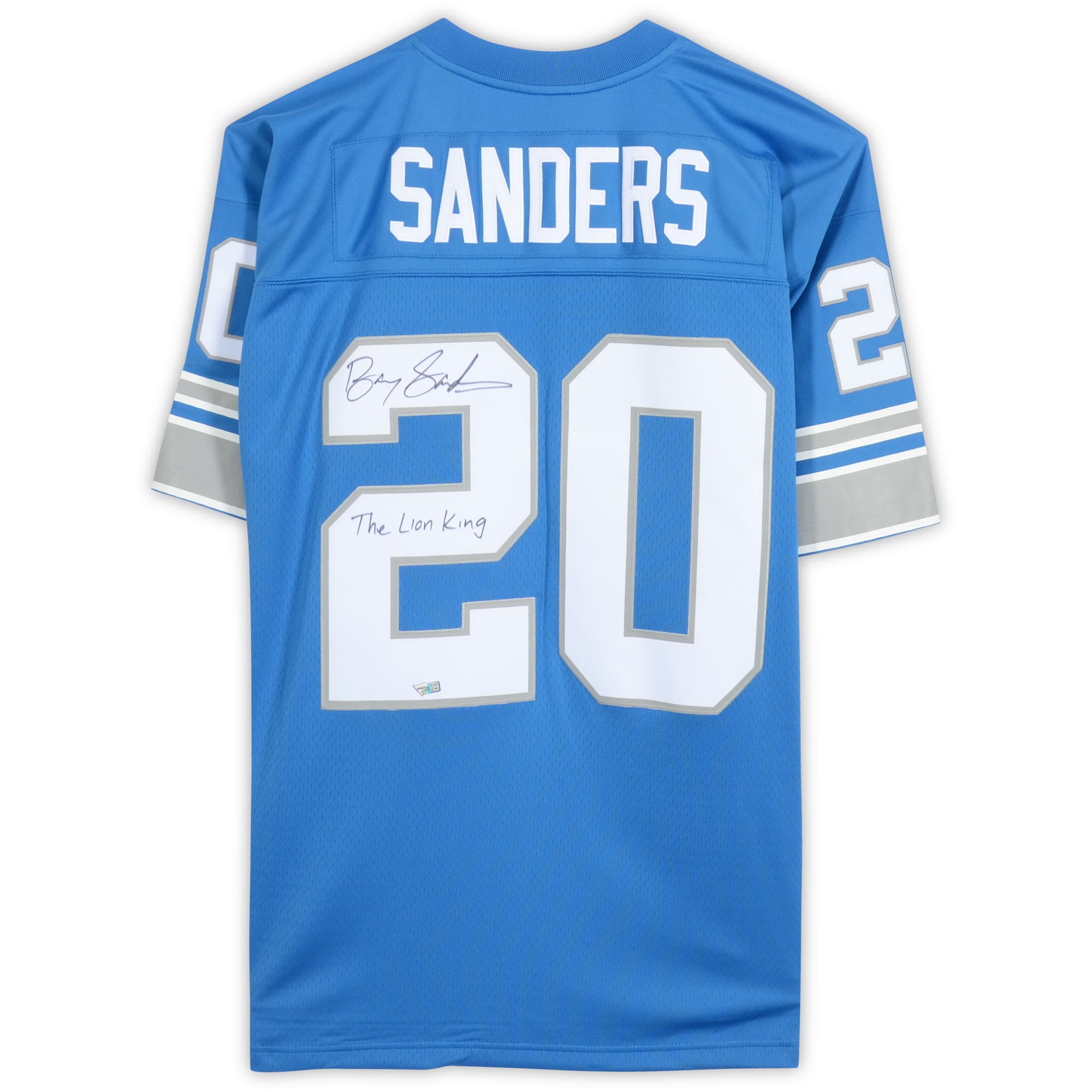 Barry Sanders Detroit Lions Autographed Mitchell & Ness Blue Replica Jersey with "Lion King" Inscription