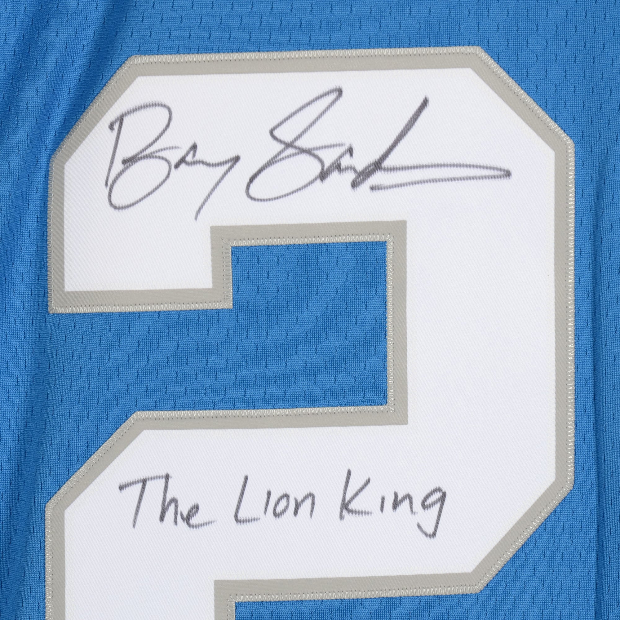 Barry Sanders Detroit Lions Autographed Mitchell & Ness Blue Replica Jersey with "Lion King" Inscription