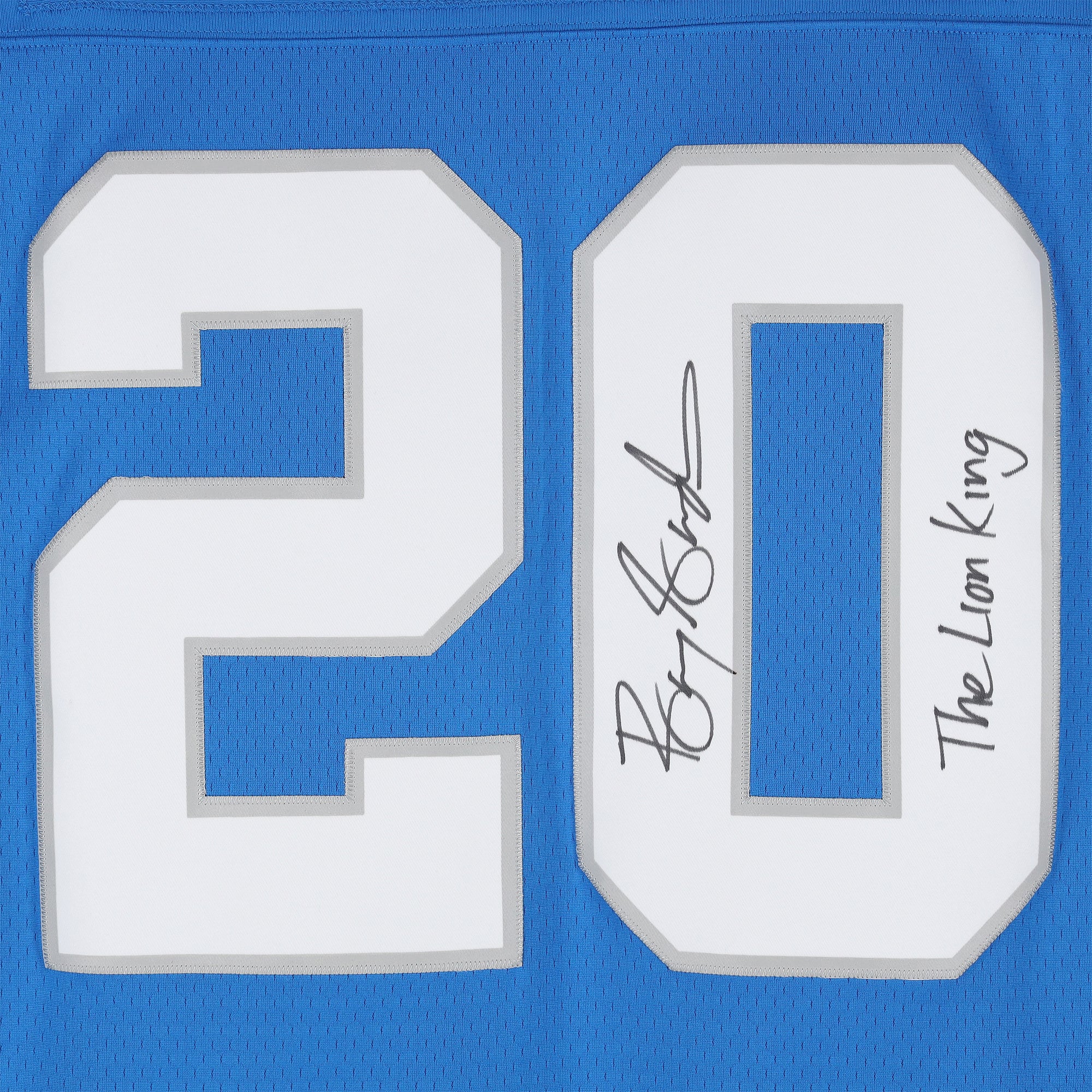 Barry Sanders Detroit Lions Autographed Mitchell & Ness Blue Replica Jersey with "Lion King" Inscription