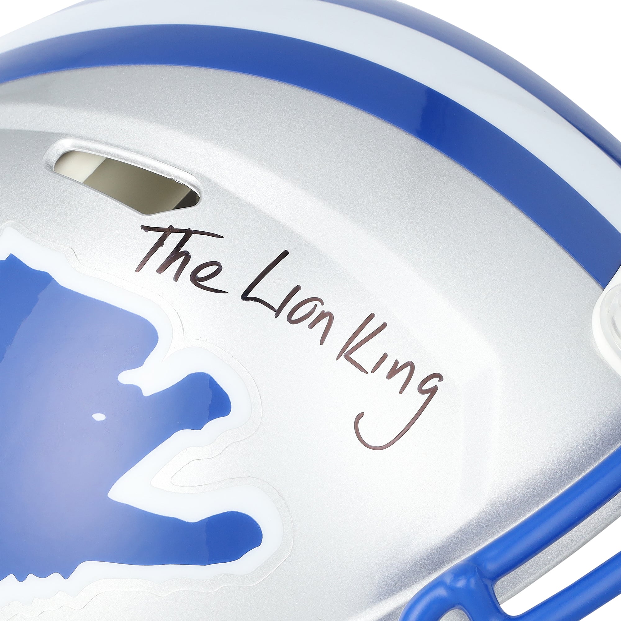 Casque Riddell Speed ​​Authentic rétro 1983-2002 autographié par Barry Sanders (Detroit Lions) avec inscription « Le Roi Lion »