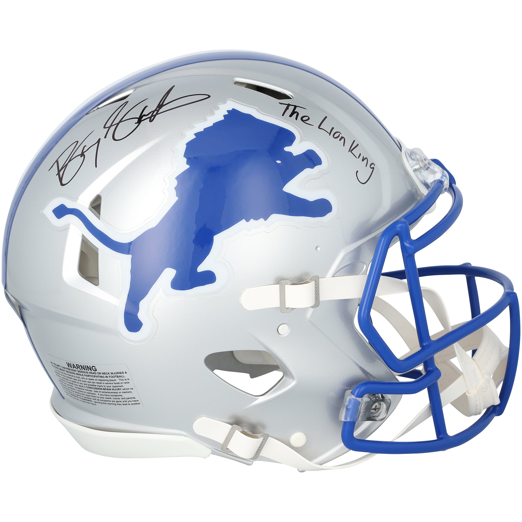 Casque Riddell Speed ​​Authentic rétro 1983-2002 autographié par Barry Sanders (Detroit Lions) avec inscription « Le Roi Lion »