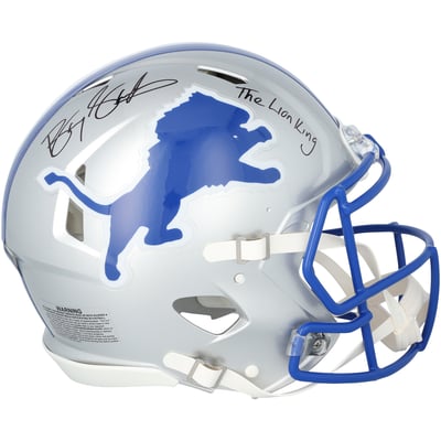 Barry Sanders Detroit Lions Autographed Fanatics Authentic Riddell 1983-2002 Throwback Speed Authentic Helmet with "Lion King" Inscription