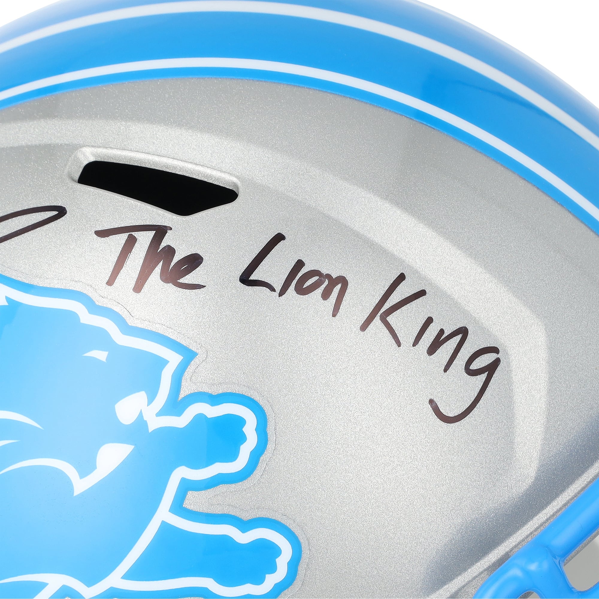 Barry Sanders Detroit Lions Autographed Riddell Speed Replica Helmet with "Lion King" Inscription