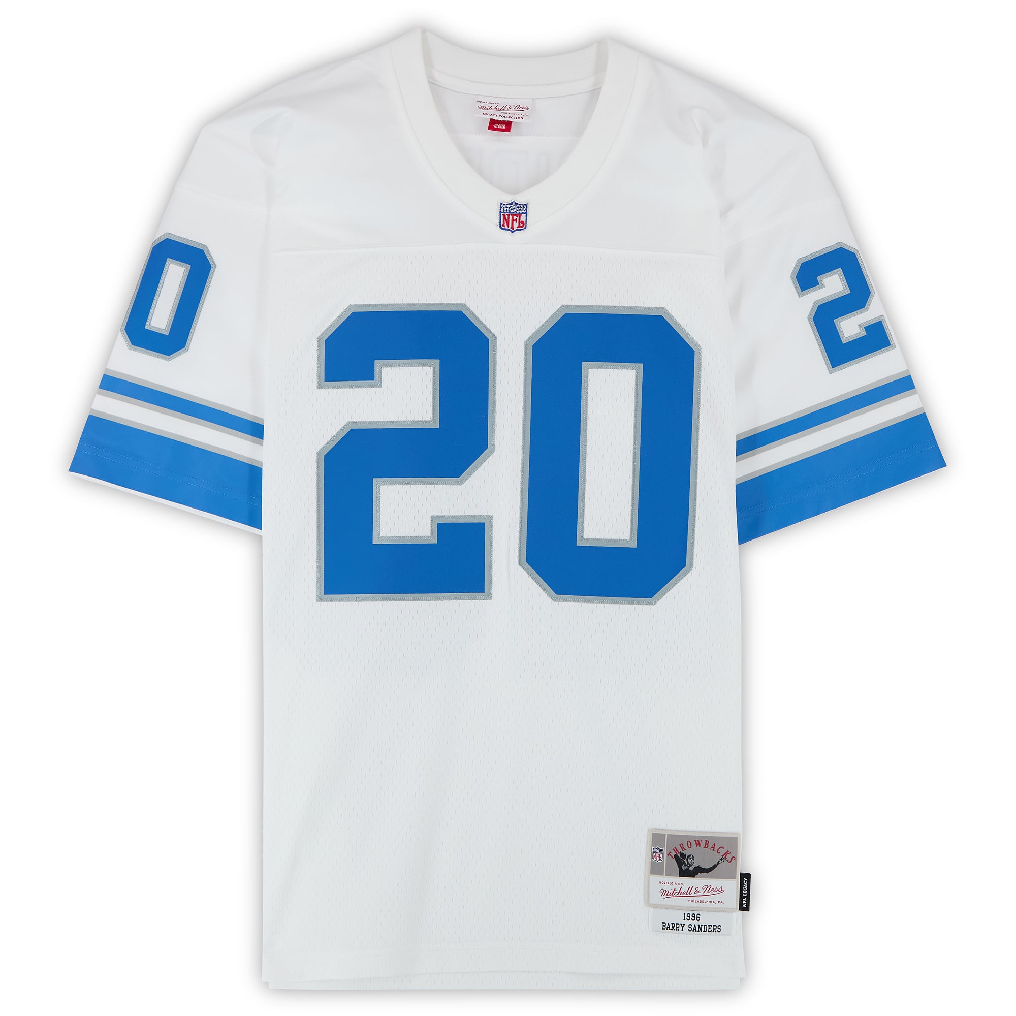 Barry Sanders Detroit Lions Autographed White Mitchell and Ness 1996 Legacy Replica Jersey with "Lion King" Inscription