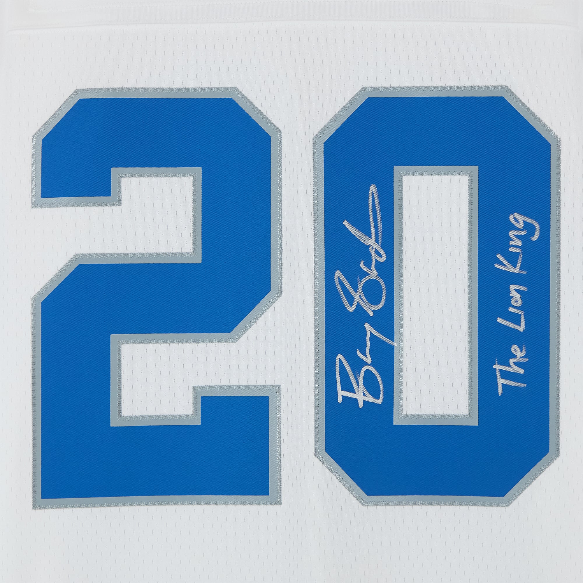 Barry Sanders Detroit Lions Autographed White Mitchell and Ness 1996 Legacy Replica Jersey with "Lion King" Inscription