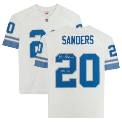 Barry Sanders Detroit Lions Fanatics Authentic Autographed White Mitchell & Ness Replica Jersey with "HOF 04" Inscription