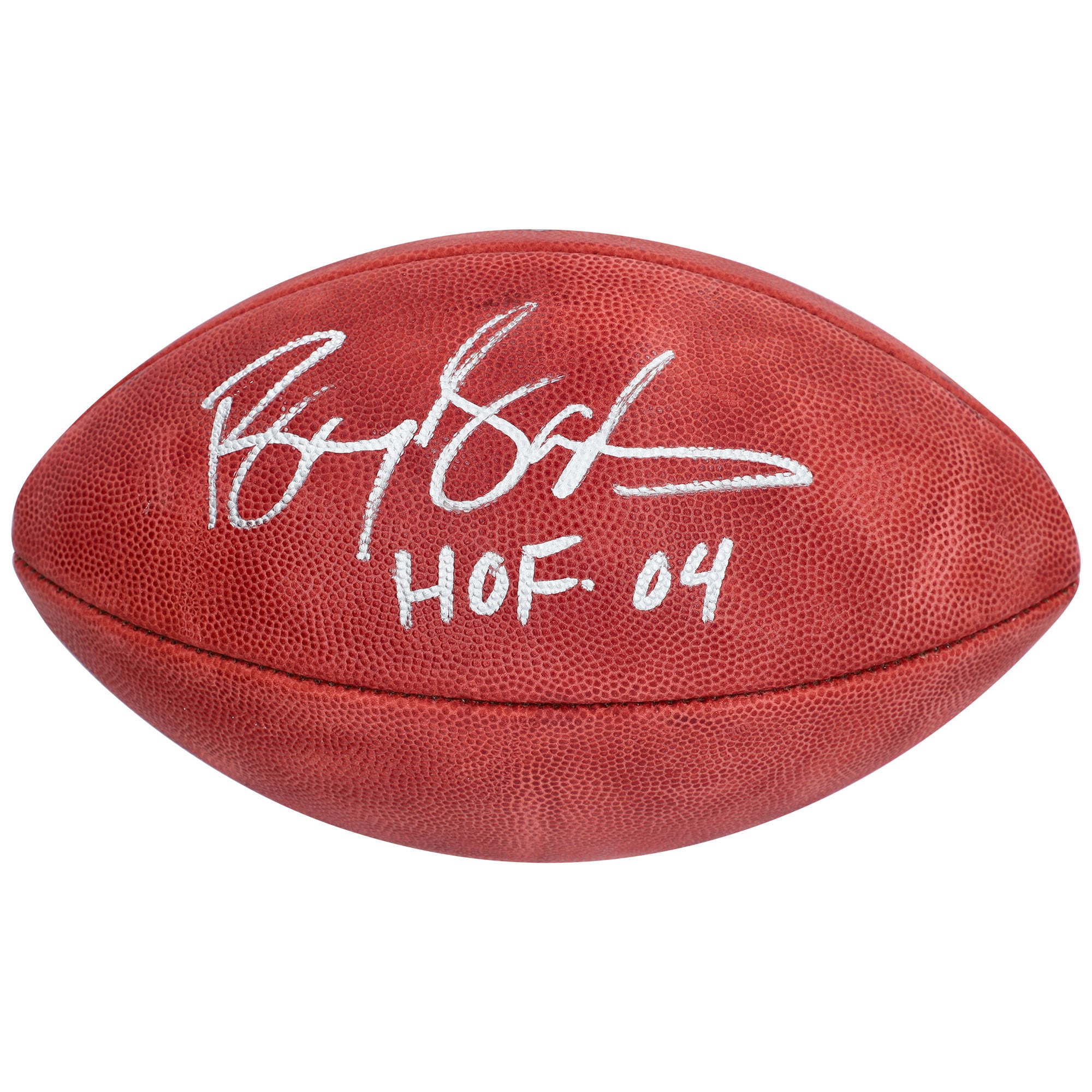 Ballon de football professionnel Wilson Duke en couleur autographié par Barry Sanders des Detroit Lions avec l'inscription « HOF 04 »