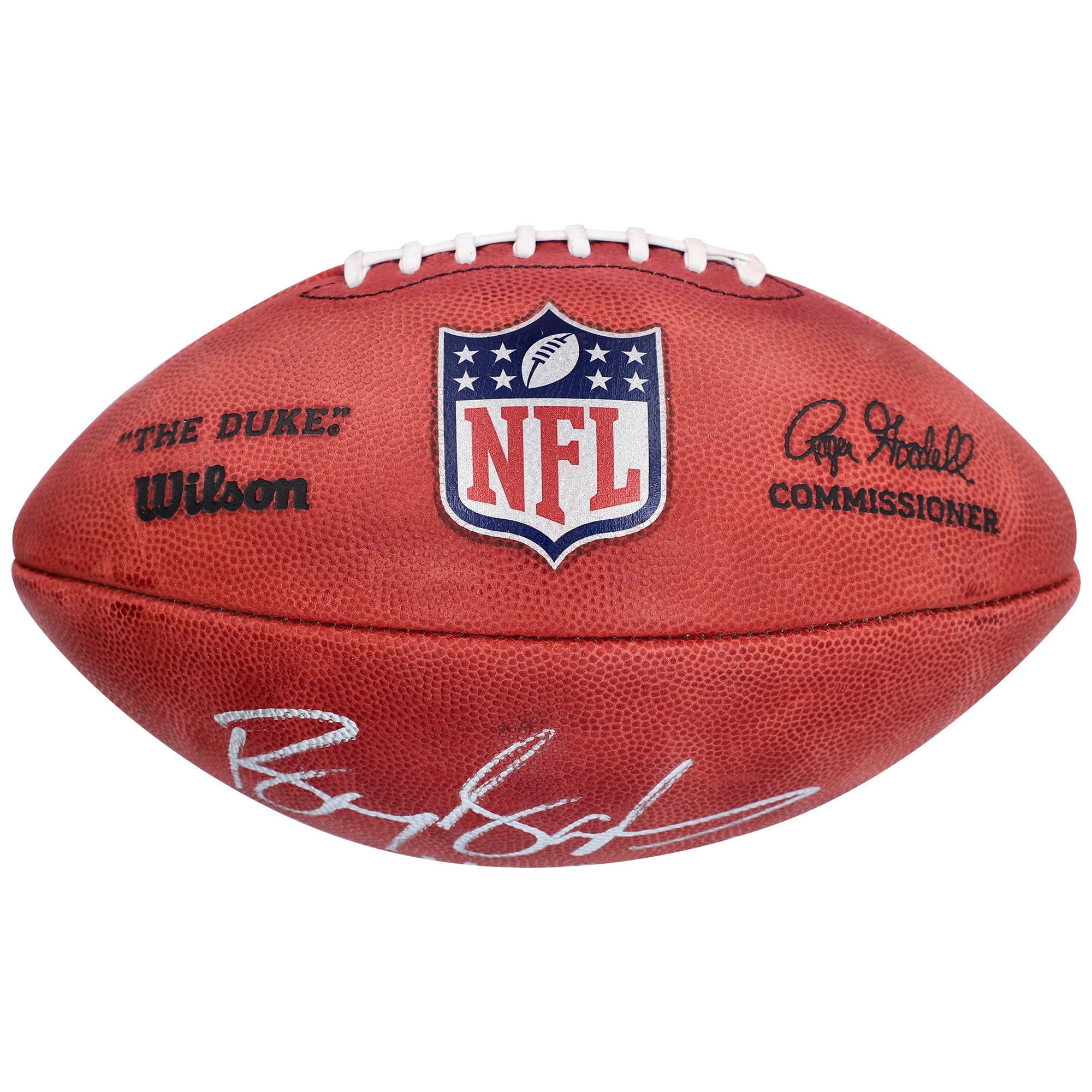 Ballon de football professionnel Wilson Duke en couleur autographié par Barry Sanders des Detroit Lions avec l'inscription « HOF 04 »