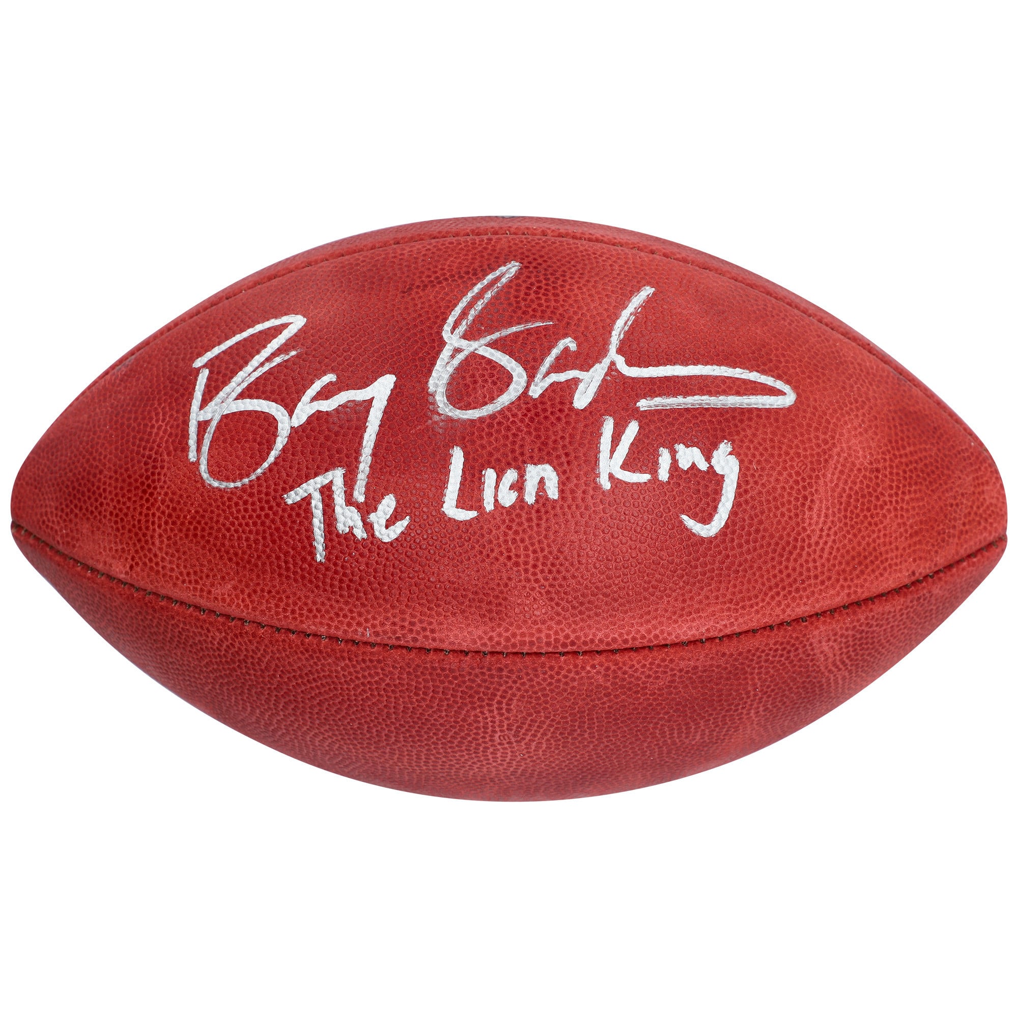 Ballon de football professionnel Wilson Duke dédicacé par Barry Sanders des Detroit Lions avec l'inscription « Le Roi Lion »