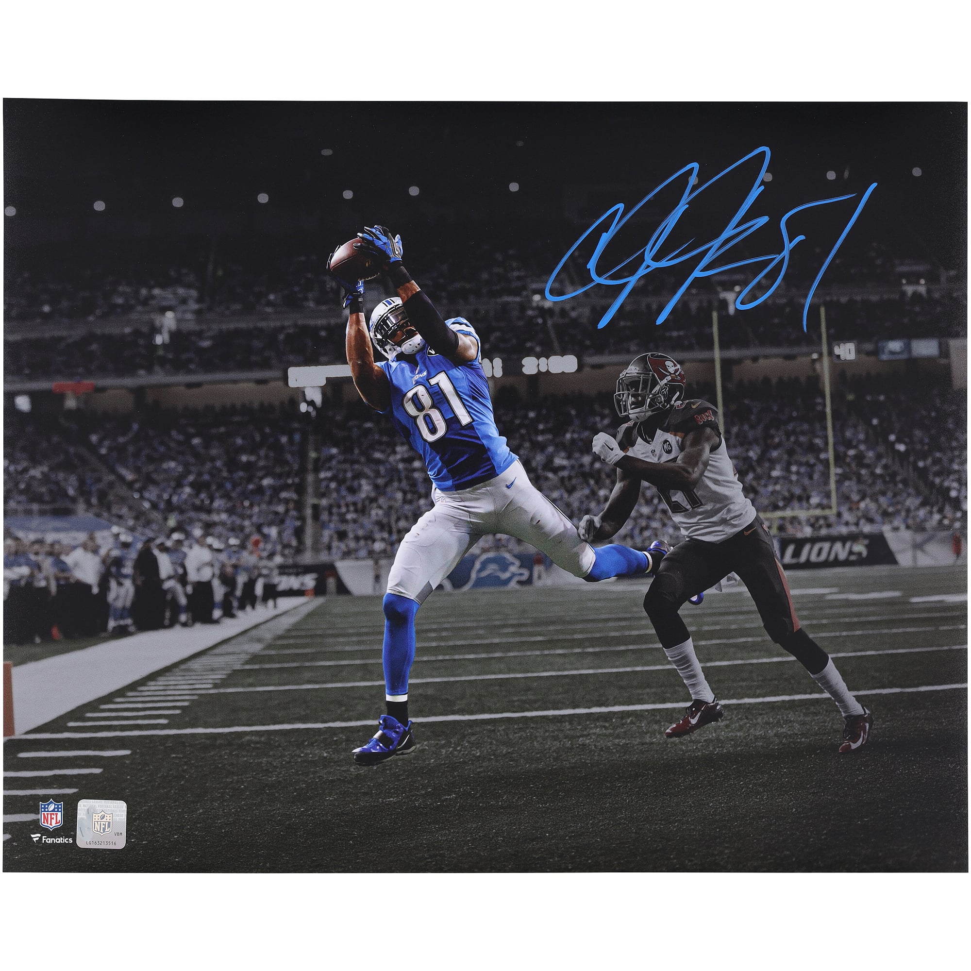 Photo dédicacée de Calvin Johnson (Detroit Lions) - Touchdown Catch Spotlight (40 x 50 cm)