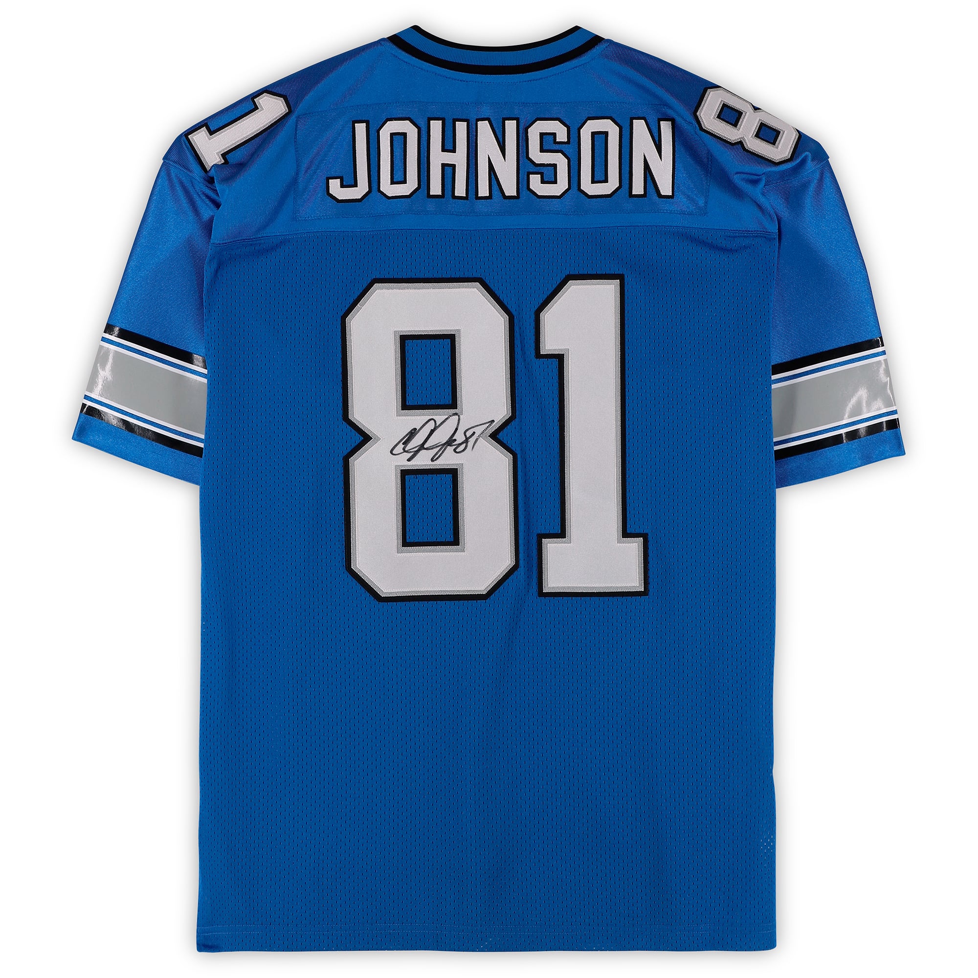 Maillot authentique bleu Mitchell & Ness 2007 autographié par Calvin Johnson des Lions de Detroit