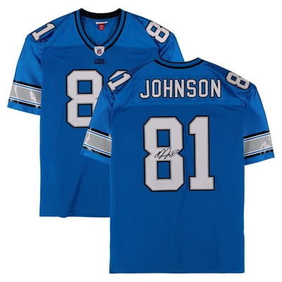 Calvin Johnson Detroit Lions Autographed Fanatics Authentic Blue Mitchell & Ness 2007 Authentic Jersey