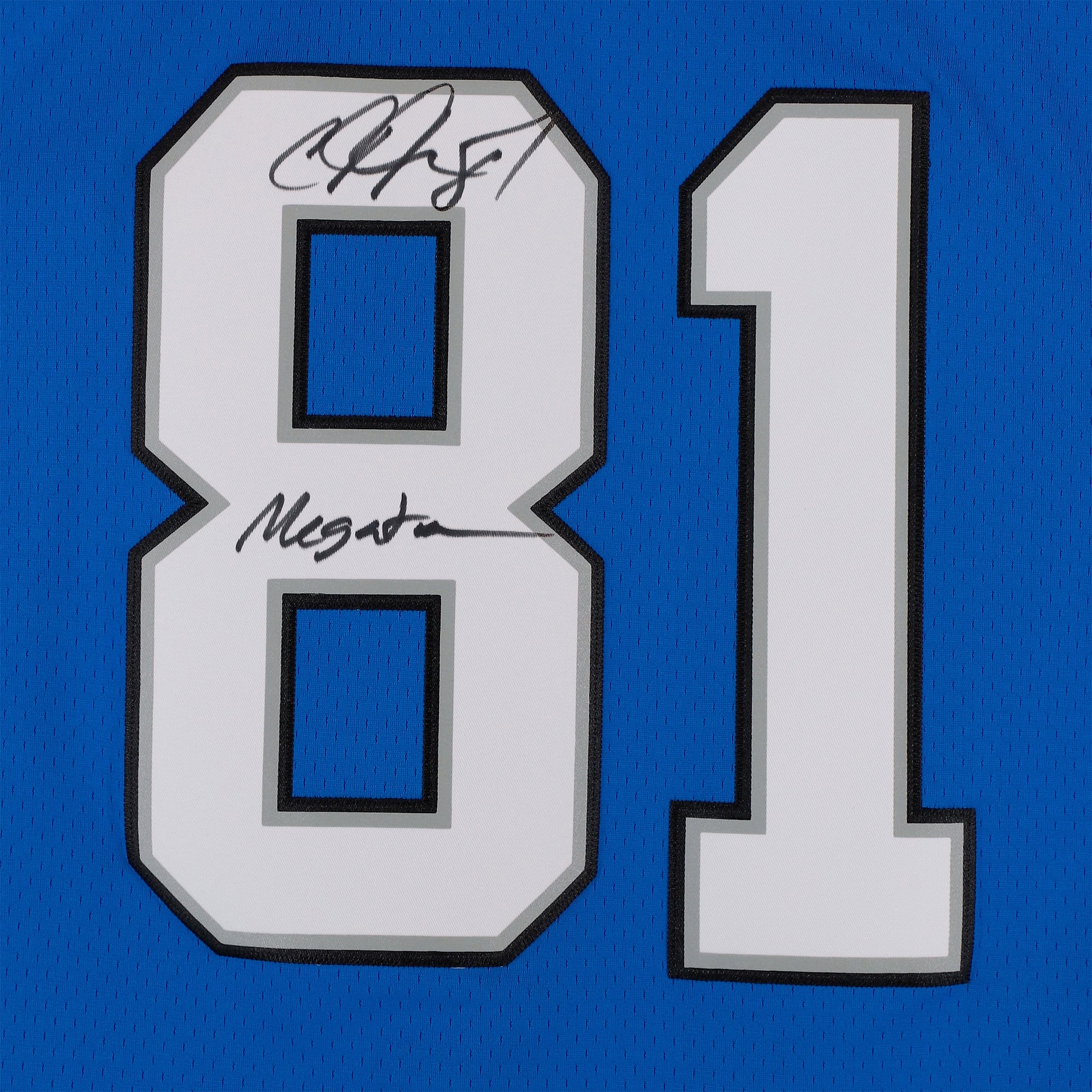 Maillot réplique bleu Mitchell & Ness 2007 autographié par Calvin Johnson (Detroit Lions) avec inscription « Megatron »
