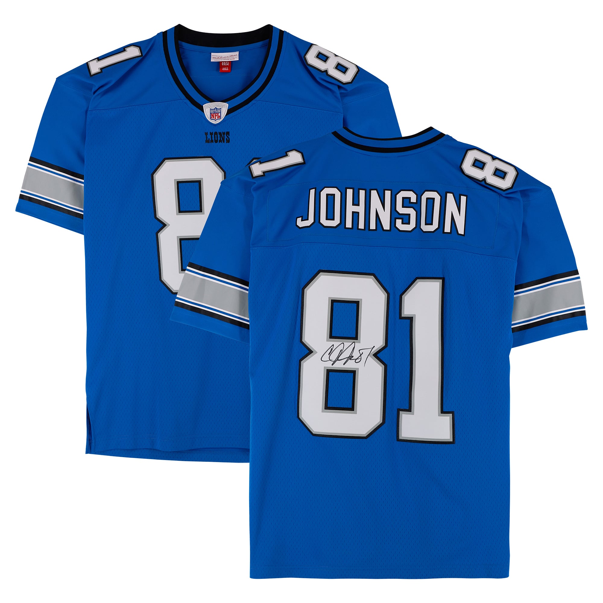 Maillot réplique bleu Mitchell & Ness 2007 autographié par Calvin Johnson des Lions de Detroit