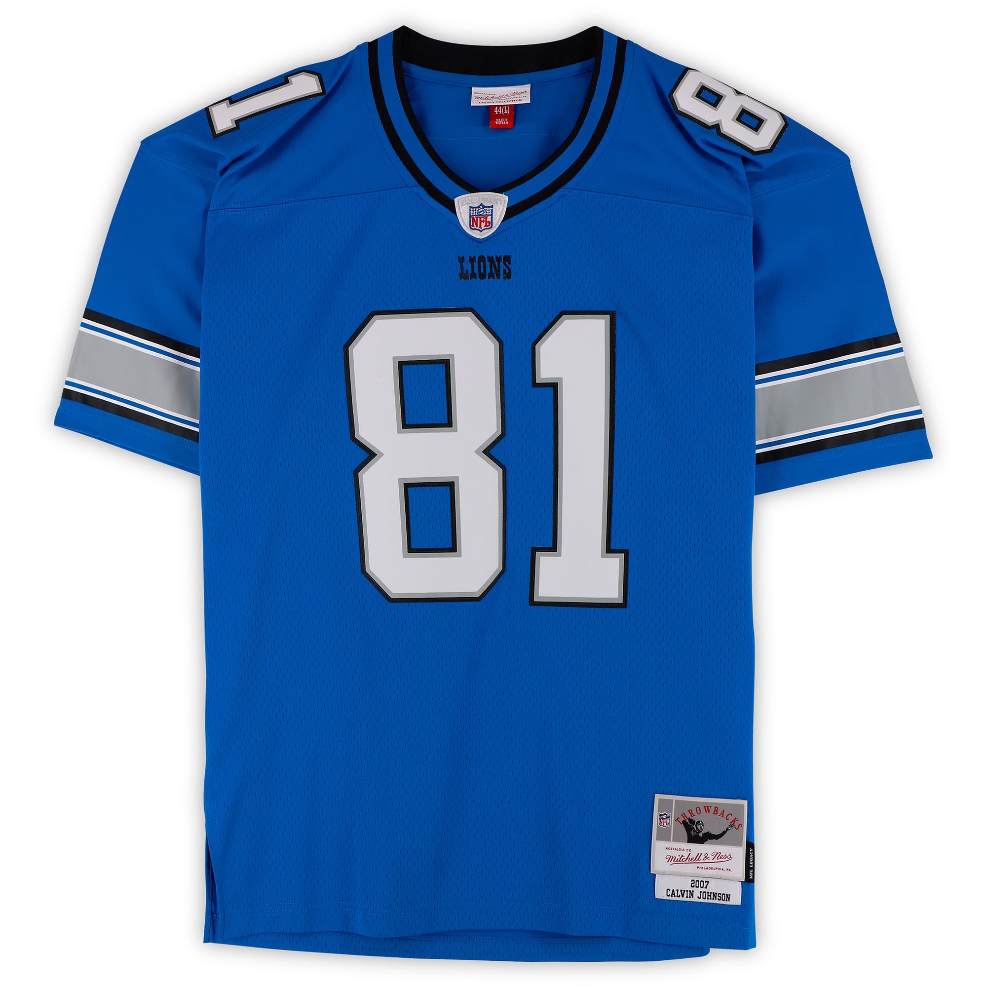 Maillot réplique bleu Mitchell & Ness 2007 autographié par Calvin Johnson des Lions de Detroit