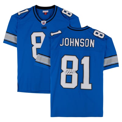 Calvin Johnson Detroit Lions Autographed Fanatics Authentic Blue Mitchell & Ness 2007 Replica Jersey