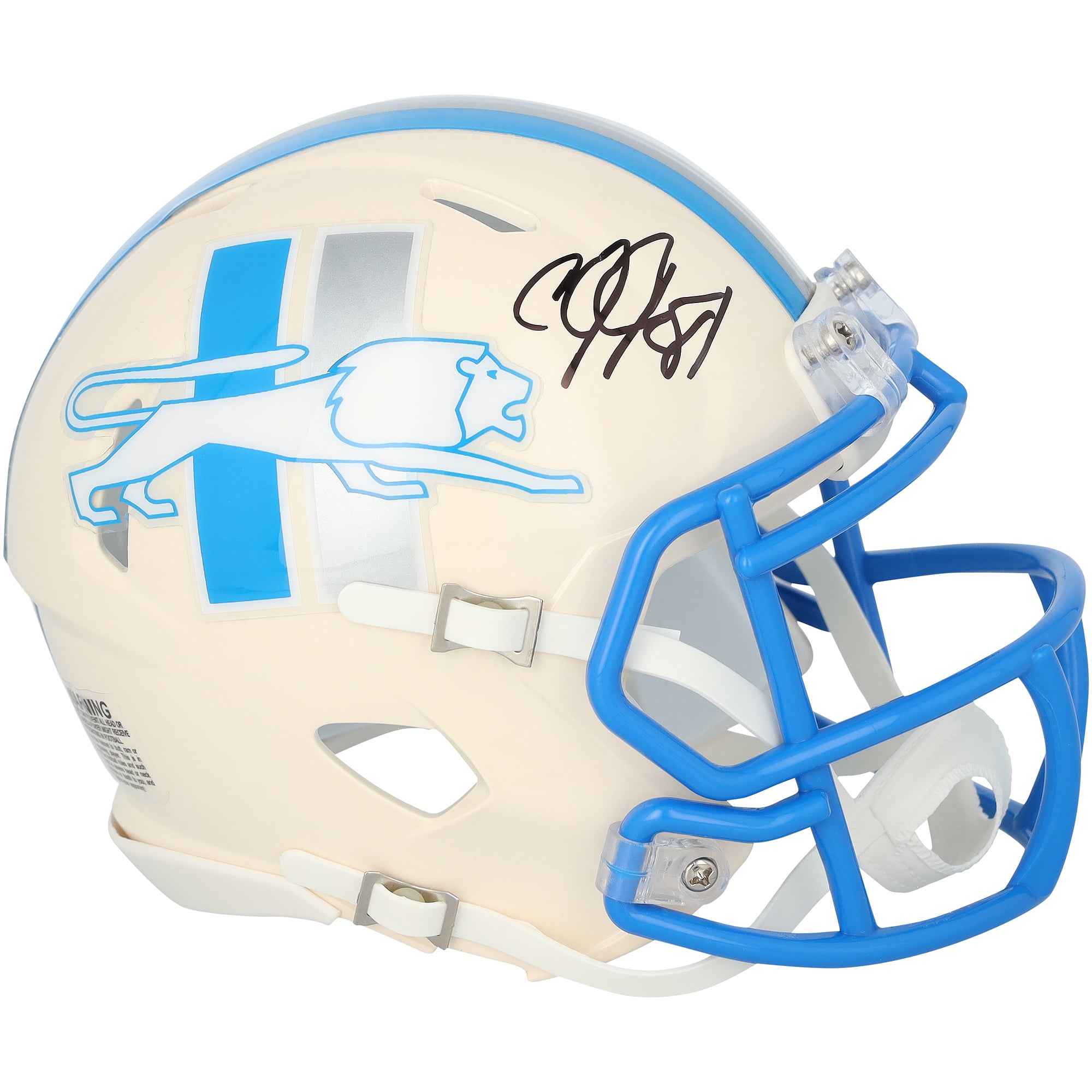 Mini-casque Riddell Retro Speed ​​autographié par Calvin Johnson (Detroit Lions)