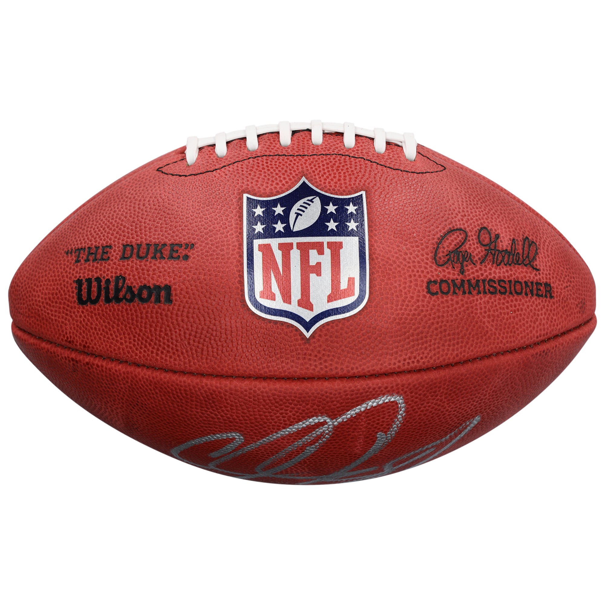 Ballon de football Wilson Duke en couleur autographié par Calvin Johnson des Detroit Lions
