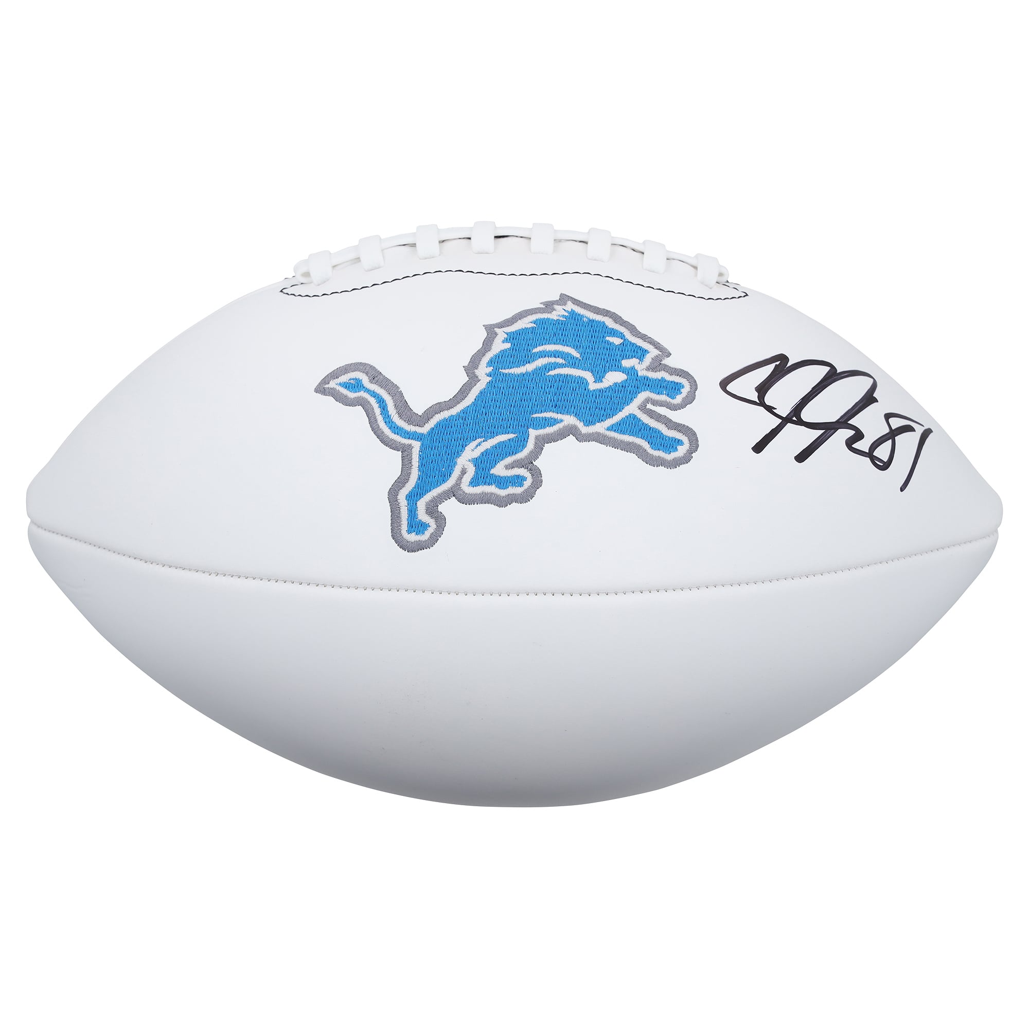 Ballon de football Wilson White Panel autographié par Calvin Johnson des Detroit Lions