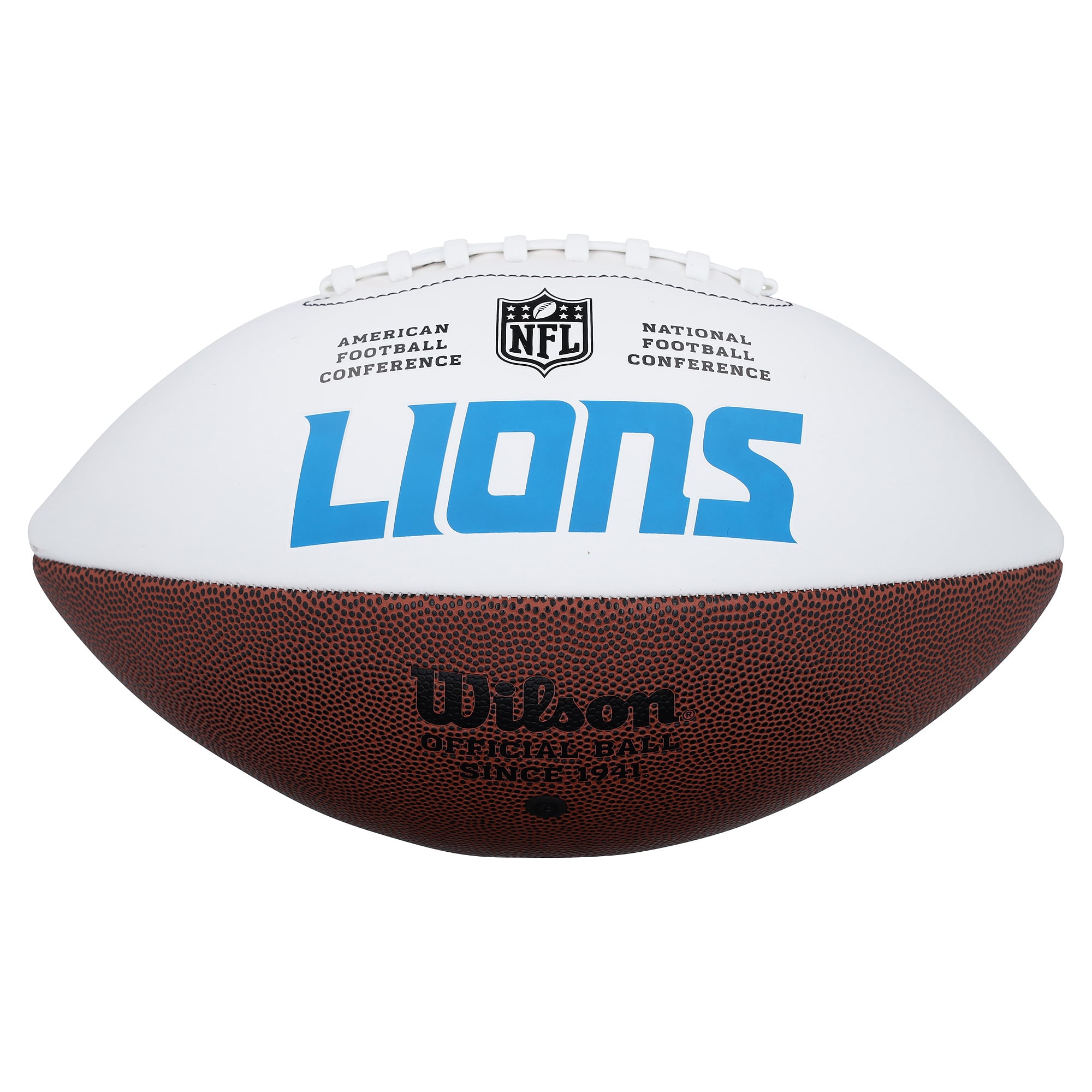 Ballon de football Wilson White Panel autographié par Calvin Johnson des Detroit Lions