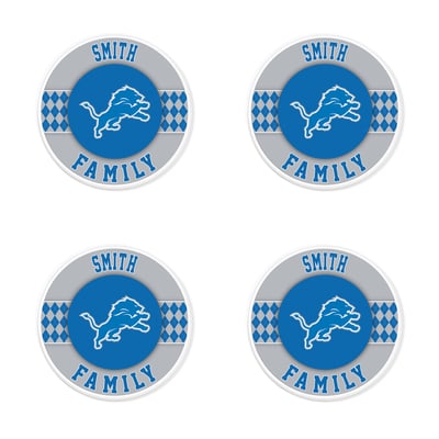 Detroit Lions 4" Personalized Circular Coasters 4-Pack Set