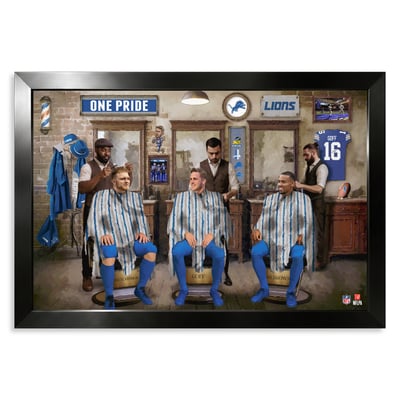 Detroit Lions Aidan Hutchinson, Jared Goff & Amon-Ra St. Brown 14" x 20" Barbershop Framed Print
