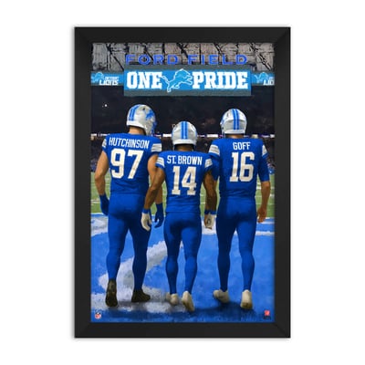 Detroit Lions Amon-Ra St. Brown, Jared Goff & Aidan Hutchinson 14" x 20" Three-Player Framed Print