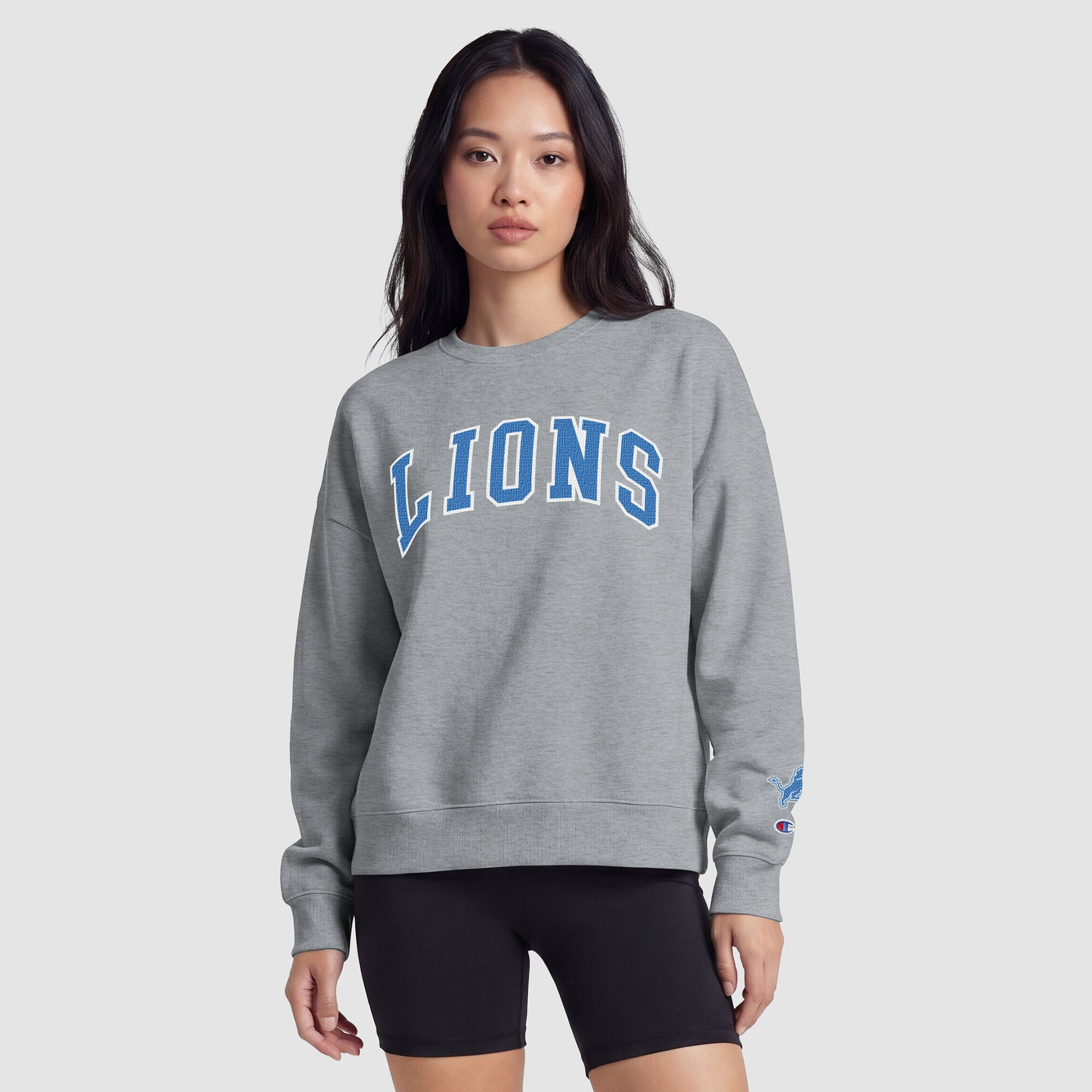 Detroit Lions Champion Women's Contrast Lined Sweatshirt - Heather Gray
