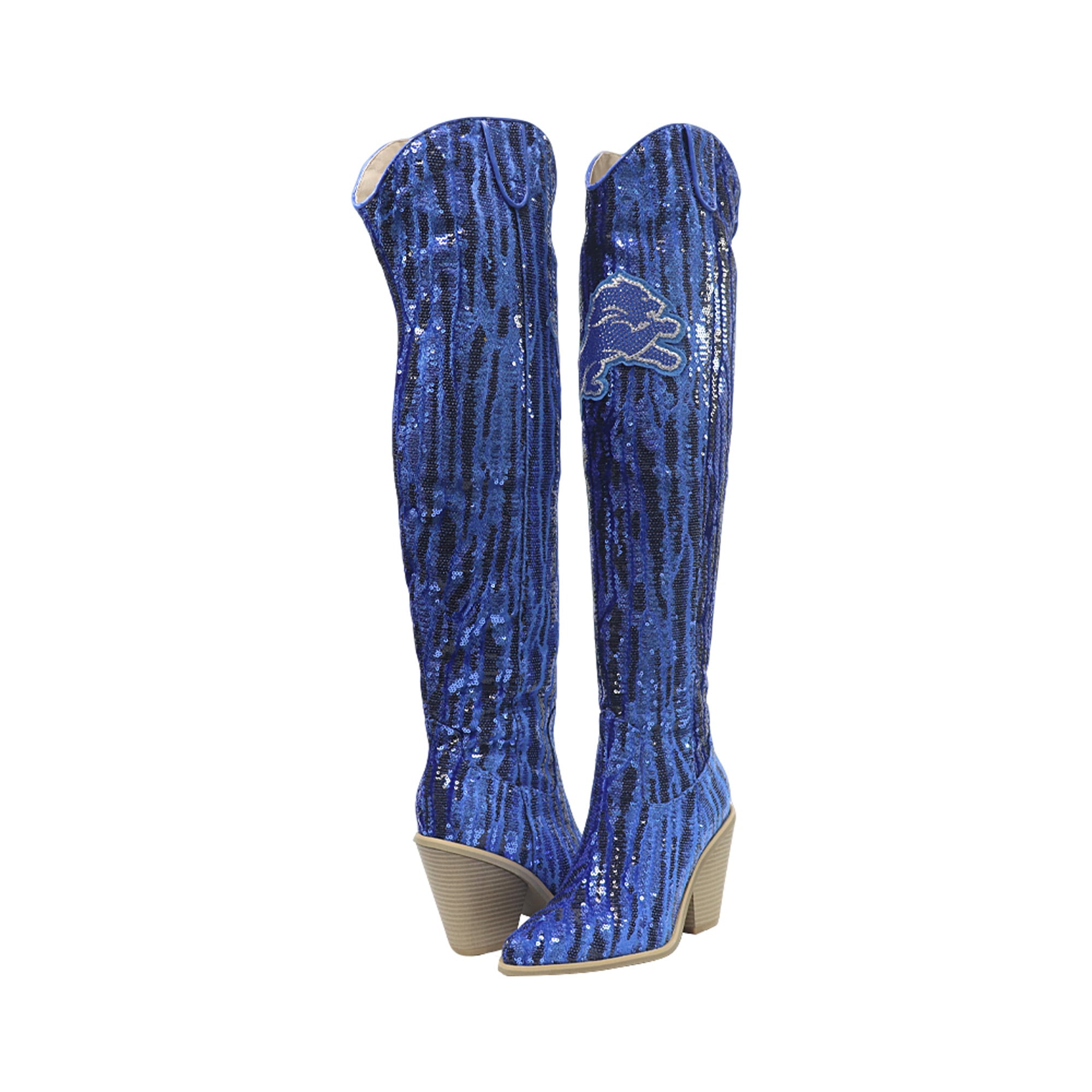 FABGATING by Cuce  Detroit Lions Over-the-Knee Two-Tone Sequin Boots