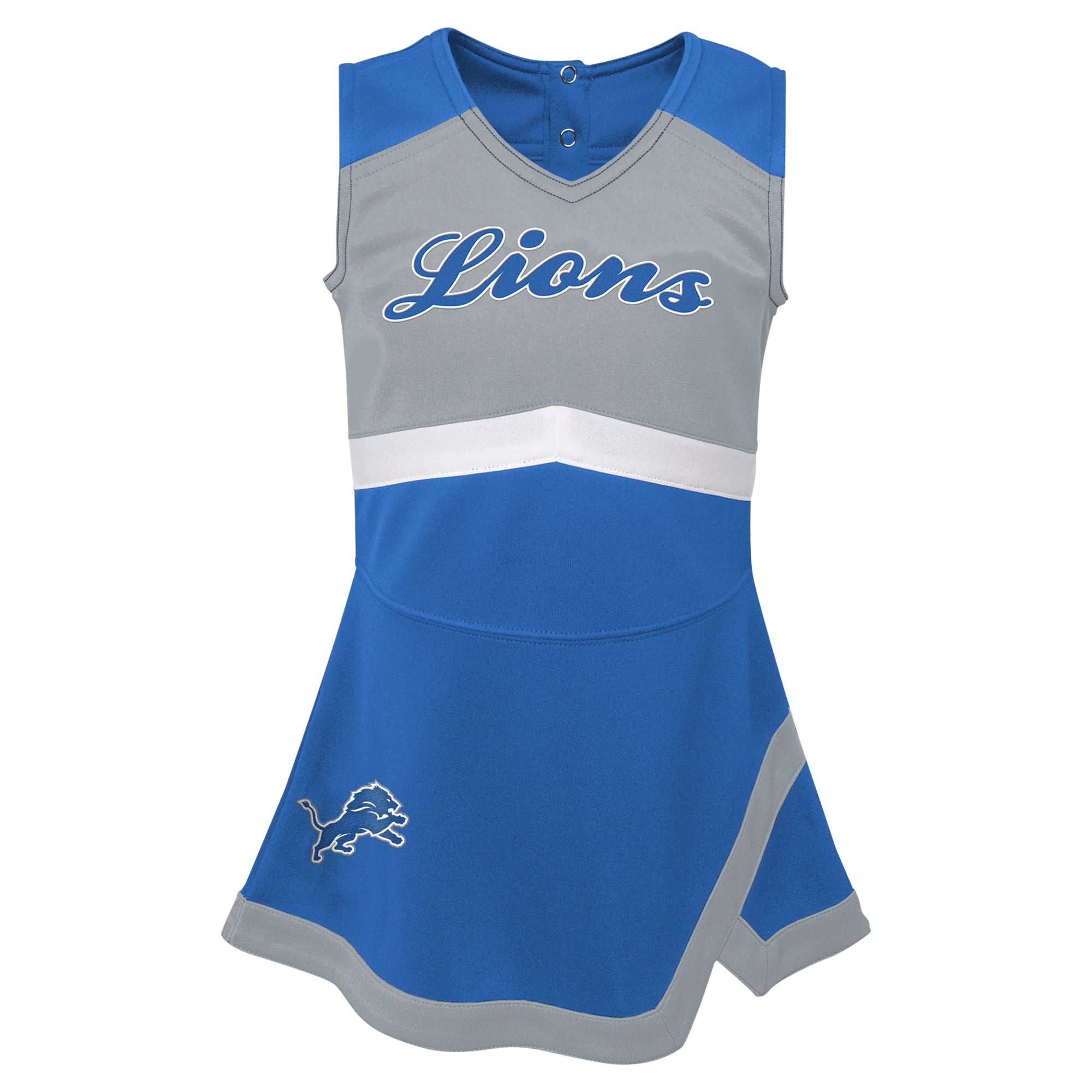 Girls Toddler Blue Detroit Lions Cheer Captain V-Neck Dress with Bloomers
