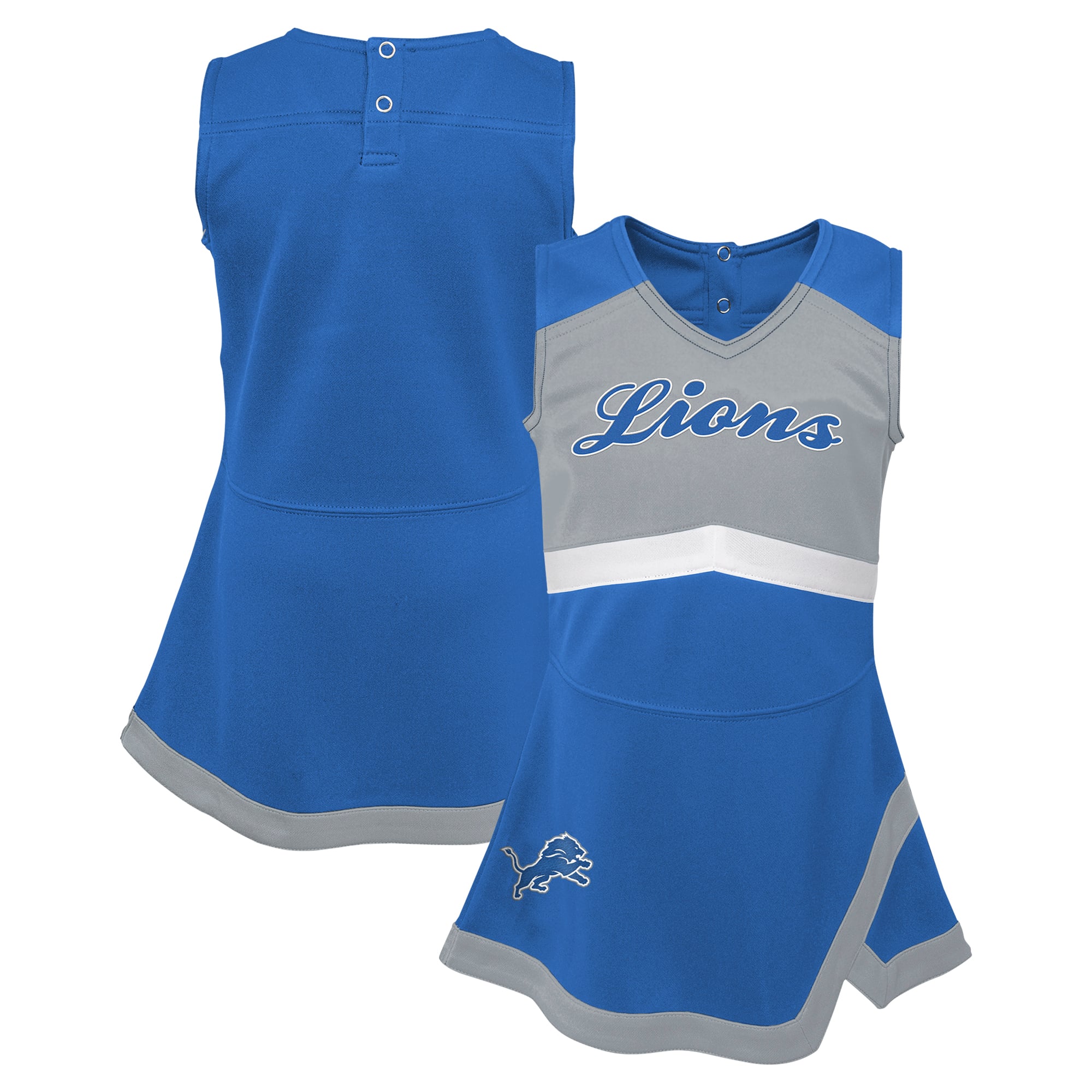Girls Toddler Blue Detroit Lions Cheer Captain V-Neck Dress with Bloomers