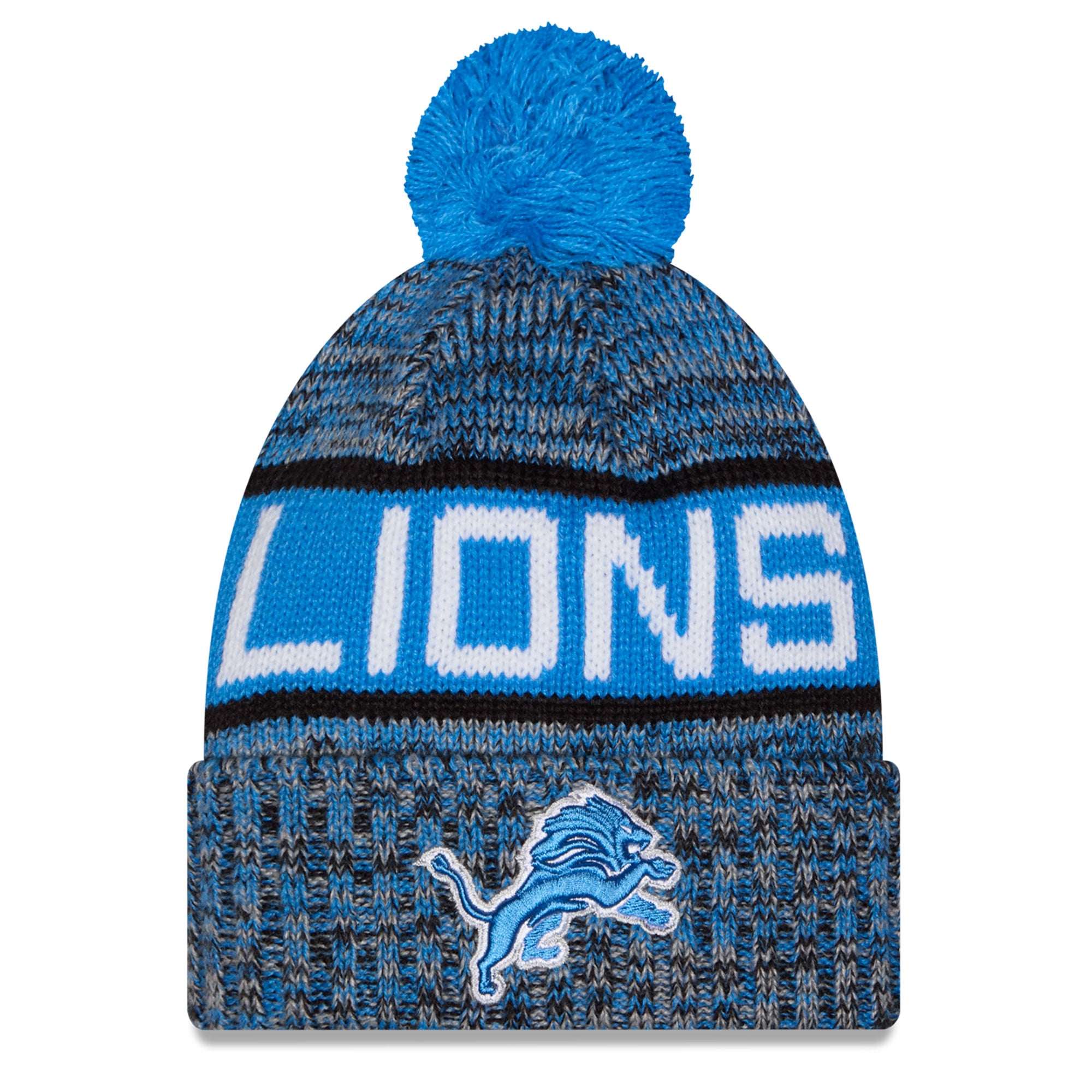 Bonnet à revers tricolore bleu Detroit Lions pour fille, New Era, avec pompon