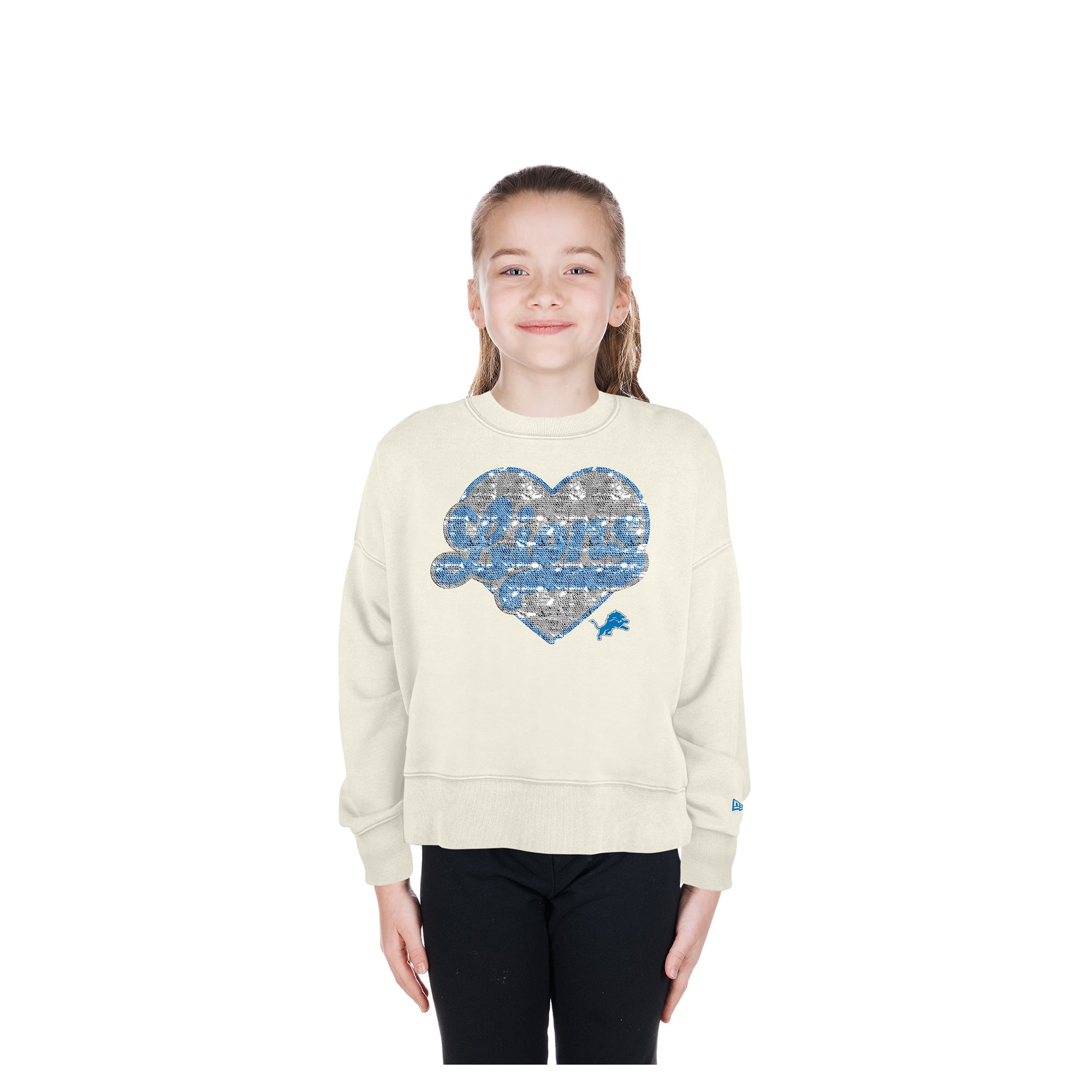 Girls Youth New Era  Light Beige Detroit Lions Flip Sequin Crewneck Sweatshirt